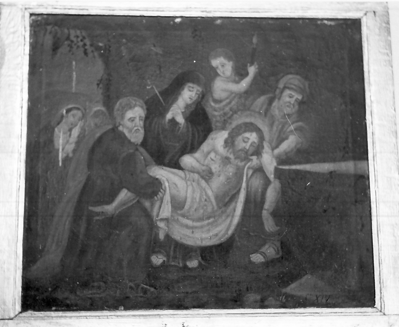 stazione XIV: Gesù deposto nel sepolcro (dipinto, elemento d'insieme) di Paladino Giovanni (sec. XIX)