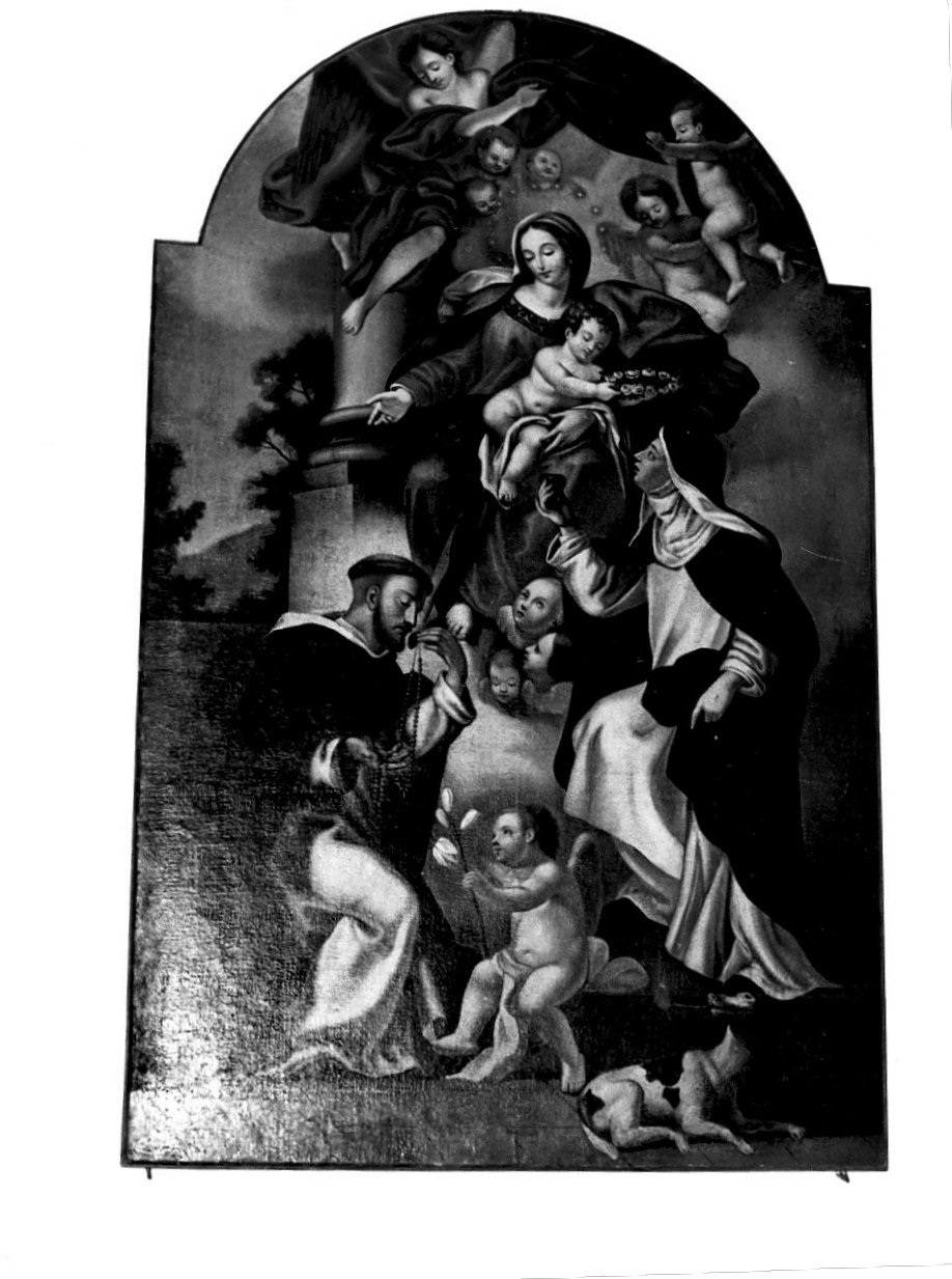 Madonna del Rosario con San Domenico e Santa Caterina da Siena (dipinto, opera isolata) di Davoli Carmelo (sec. XIX)