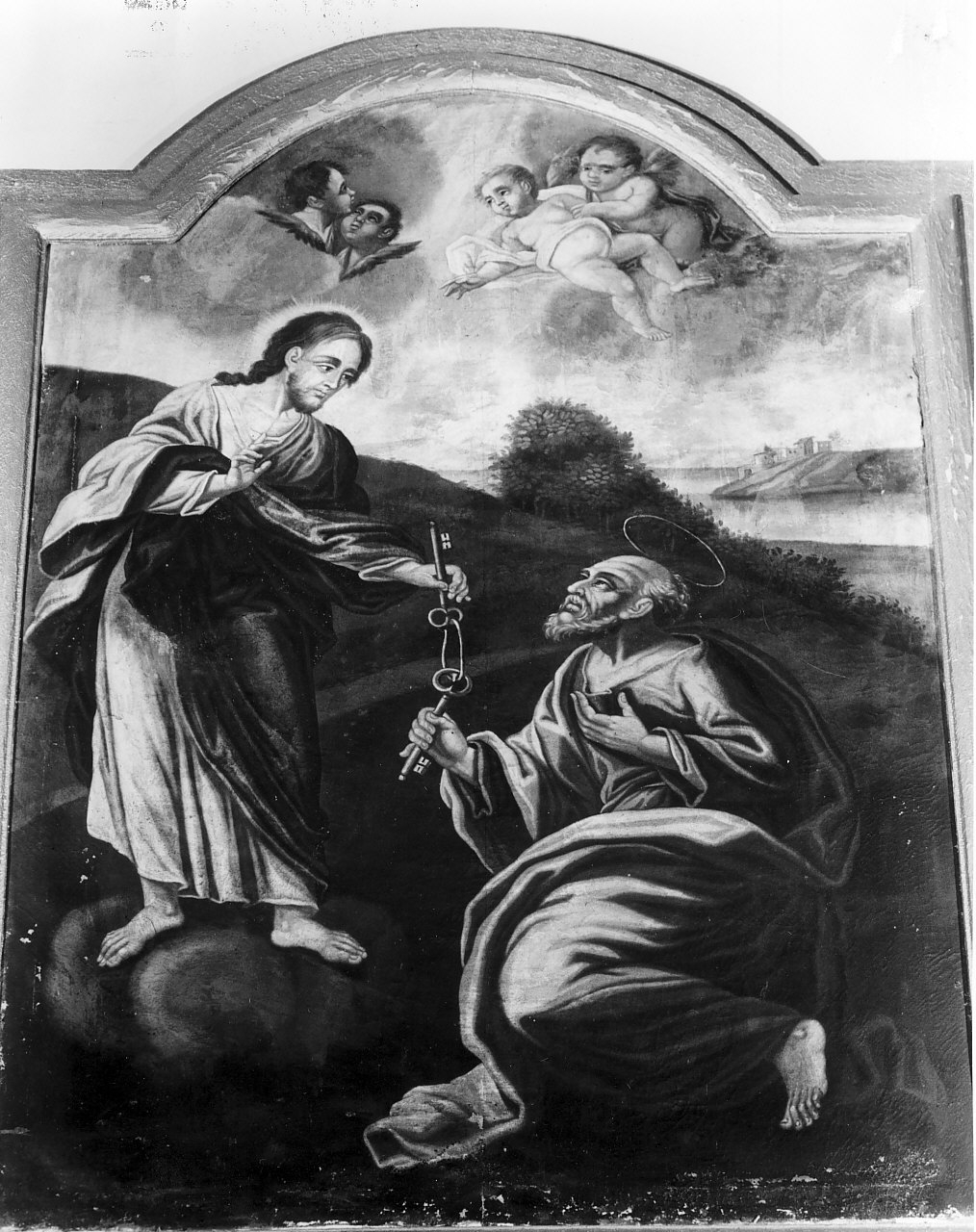 Cristo consegna le chiavi a San Pietro (dipinto, opera isolata) - bottega Italia meridionale (sec. XIX)