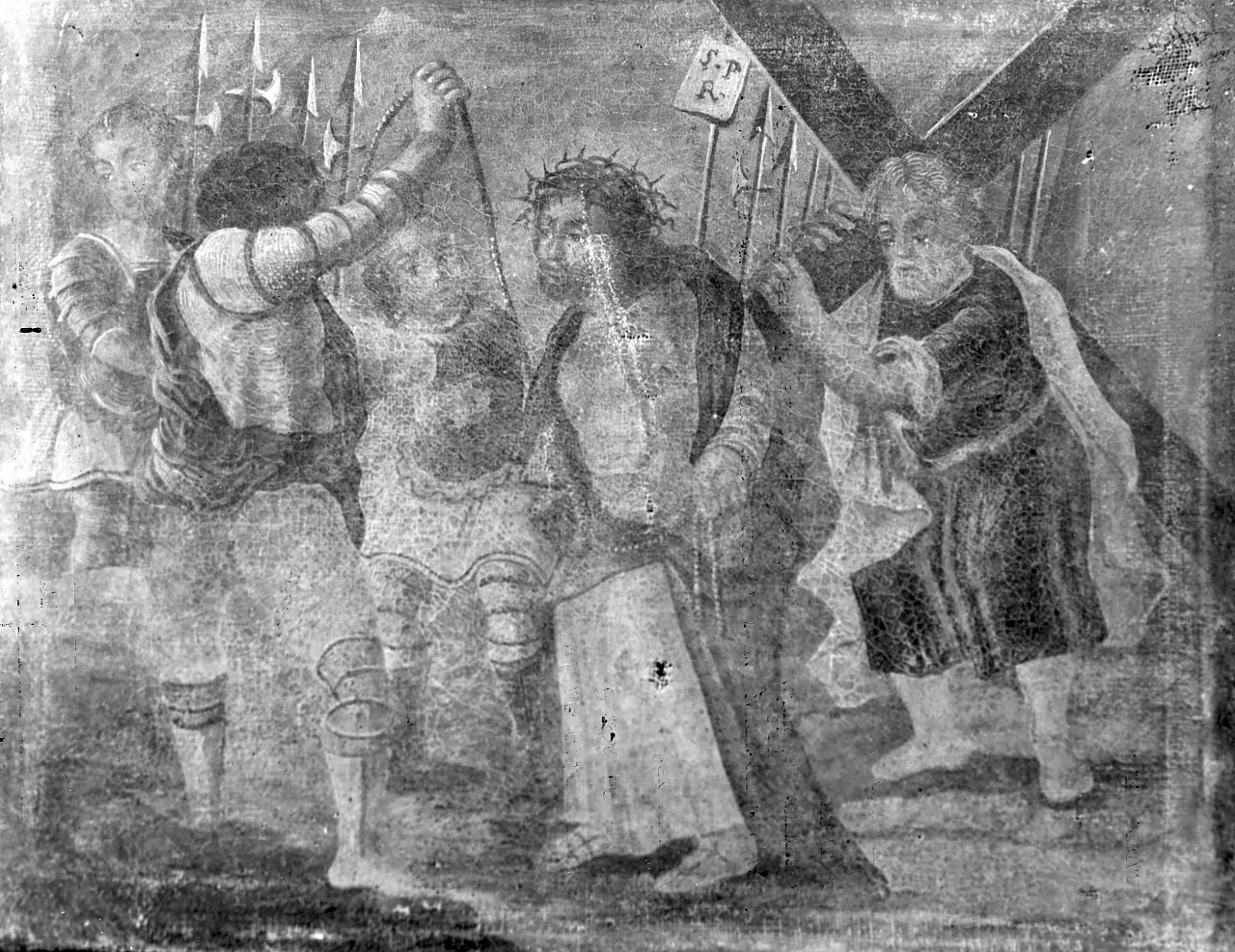 stazione V: Gesù aiutato da Simone il Cireneo a portare la croce (dipinto, elemento d'insieme) - ambito Italia meridionale (sec. XIX)