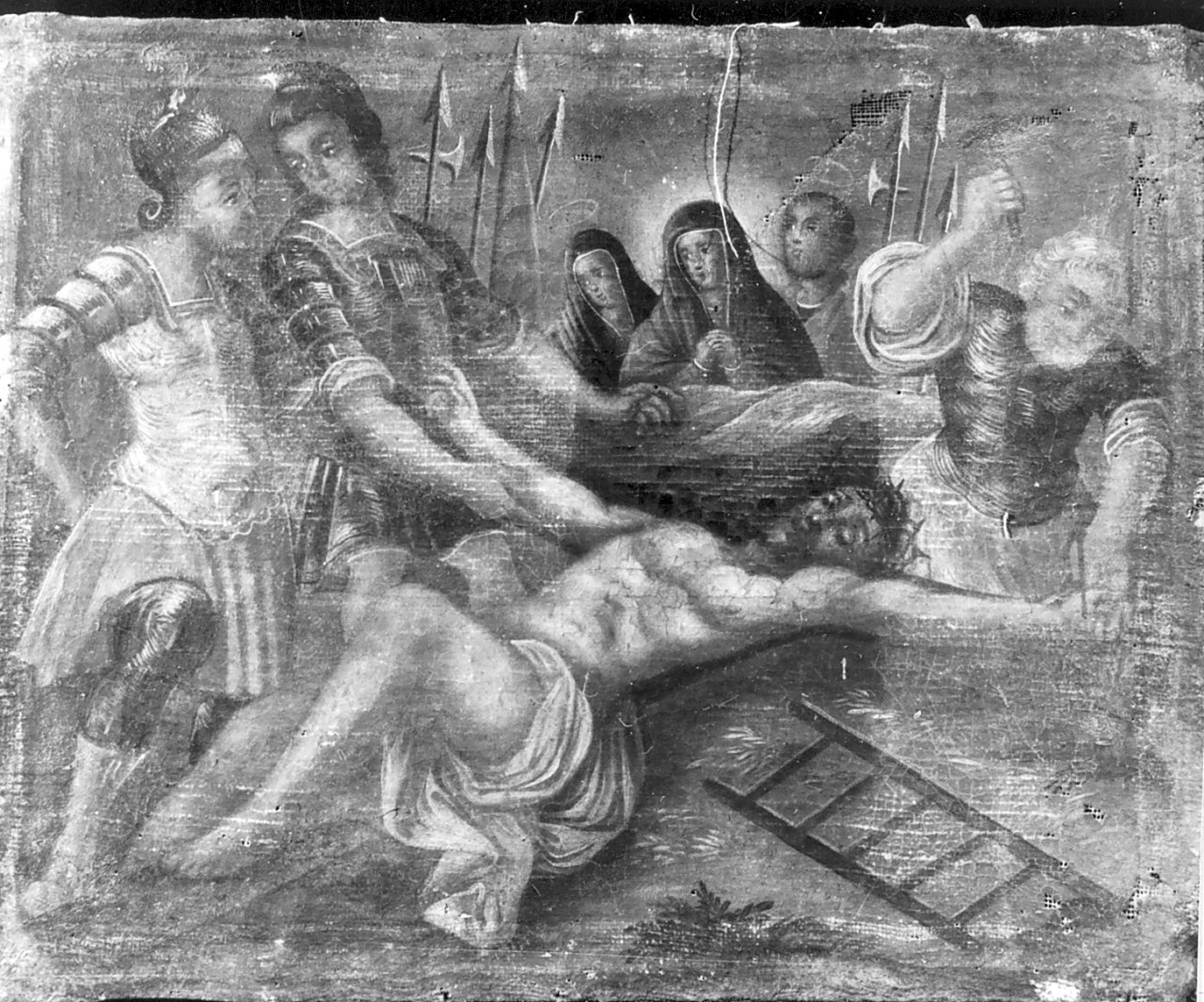 stazione XI: Gesù inchiodato alla croce (dipinto, elemento d'insieme) - ambito Italia meridionale (sec. XIX)