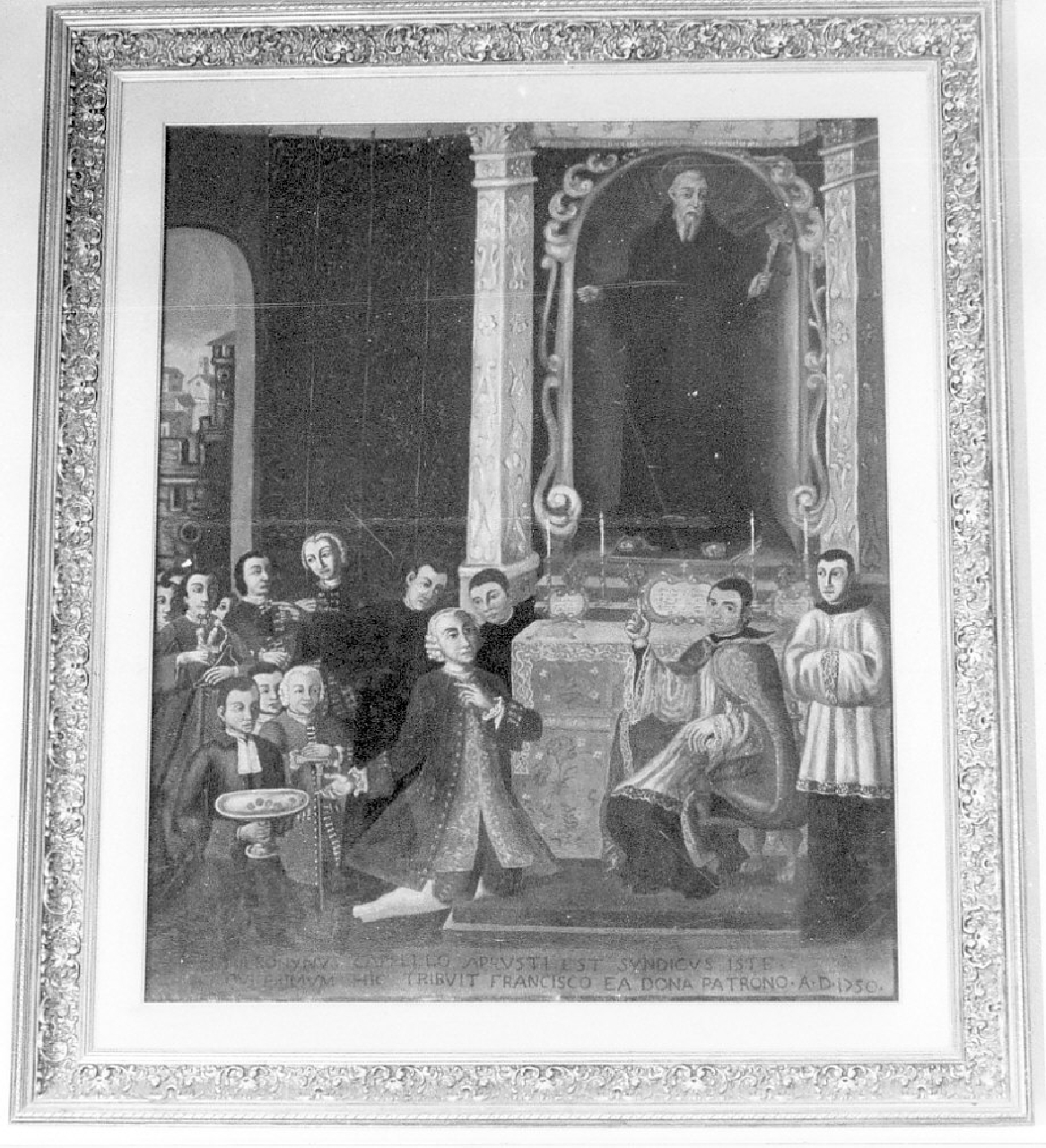 Patrocinio di San Francesco di Paola, San Francesco di Paola e nobili (dipinto) - bottega Italia meridionale (sec. XVIII)