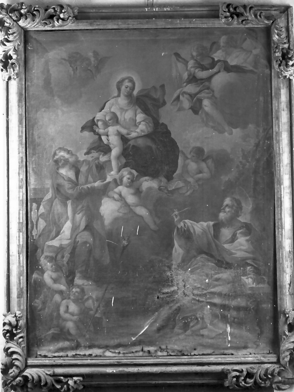 Madonna in gloria tra San Marco e San Matteo (dipinto) di Giordano Luca (maniera) (sec. XVIII)