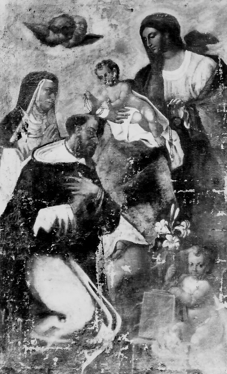 Madonna del Rosario con San Domenico e Santa Caterina da Siena (dipinto, opera isolata) - bottega Italia meridionale (sec. XVII)