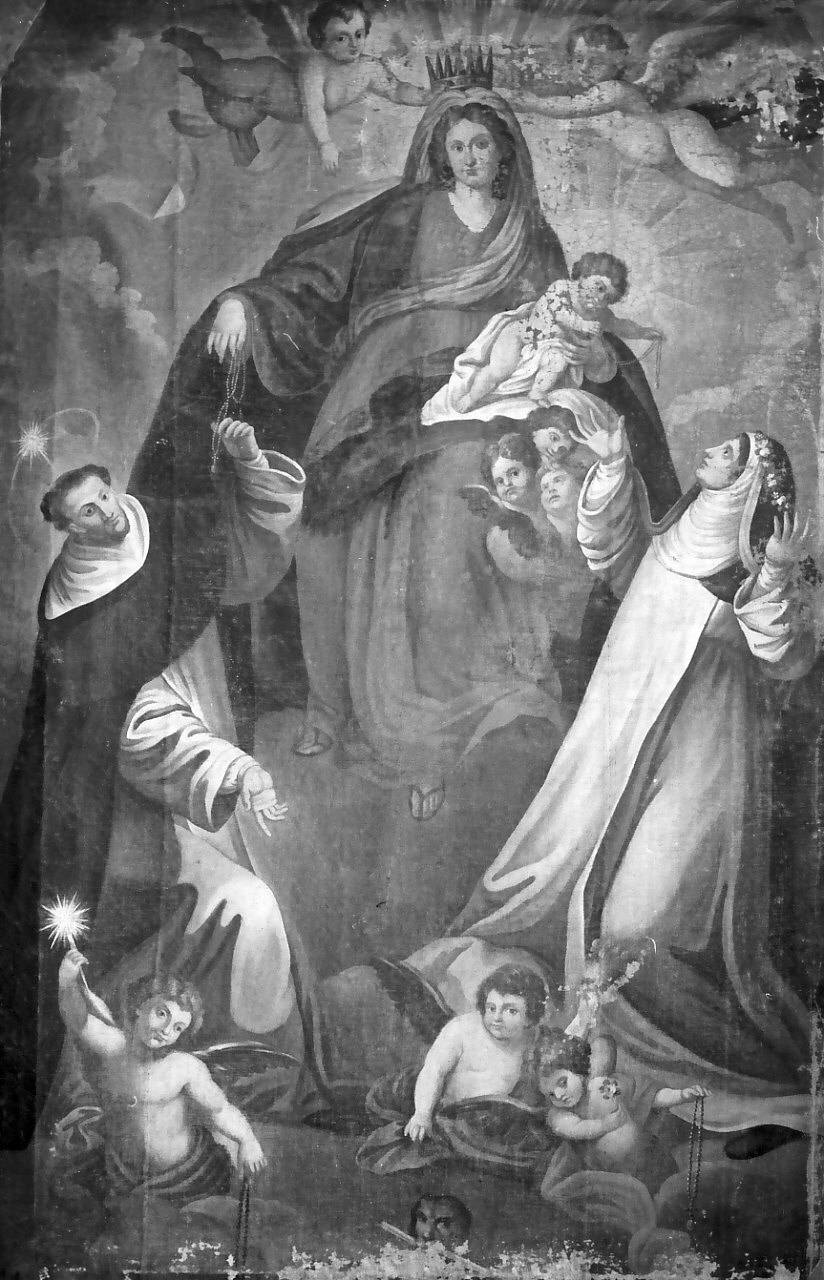 Madonna del Rosario con San Domenico e Santa Rosa da Lima (dipinto, opera isolata) - ambito Italia meridionale (sec. XIX)