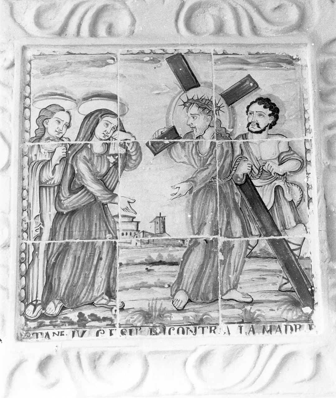 stazione IV: Gesù incontra la Madonna (formella, elemento d'insieme) - ambito siciliano (inizio sec. XIX)