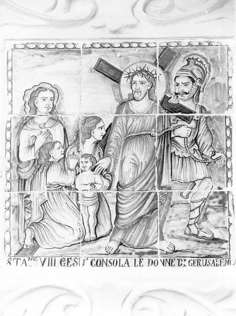 stazione VIII: Gesù consola le donne di Gerusalemme (formella, elemento d'insieme) - ambito siciliano (inizio sec. XIX)