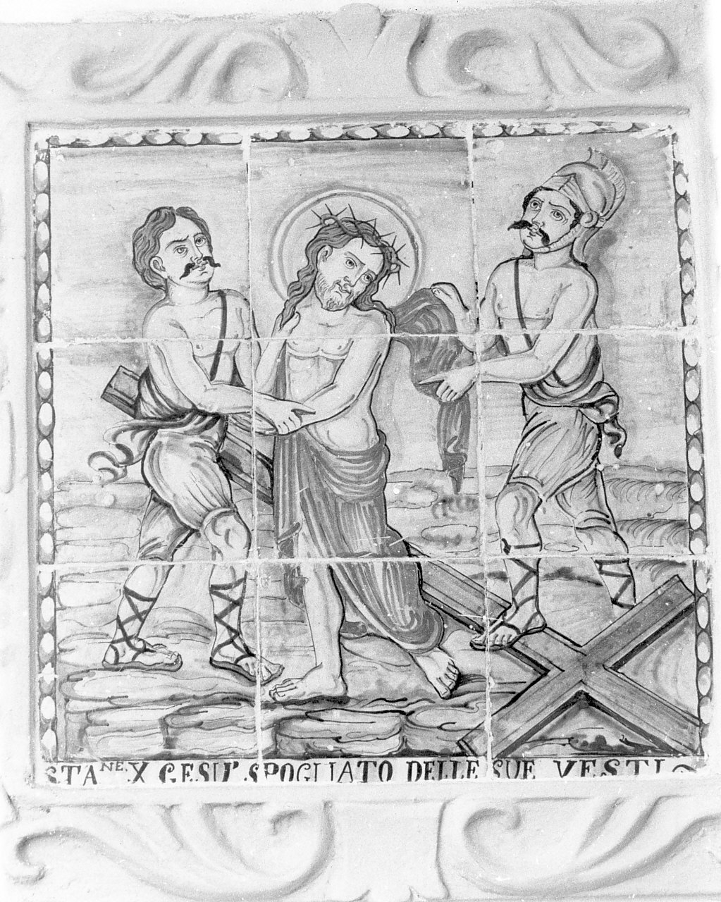 stazione X: Gesù spogliato e abbeverato di fiele (formella, elemento d'insieme) - ambito siciliano (inizio sec. XIX)