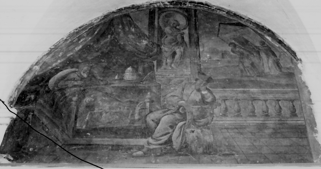 papa Innocenzo III vede in sogno San Francesco d'Assisi sostenere la basilica Lateranense (dipinto, elemento d'insieme) di Riccio Saverio (prima metà sec. XVIII)