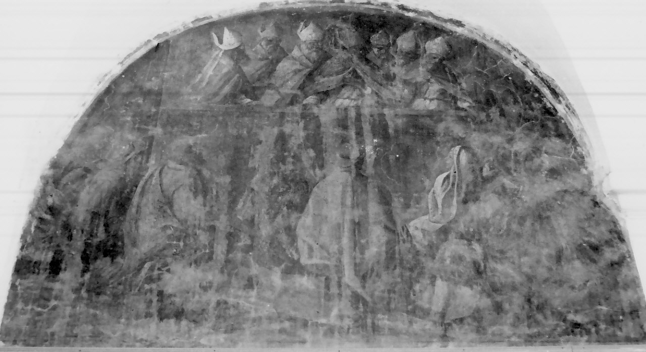 San Francesco d'Assisi annuncia l'indulgenza ai sette vescovi umbri (dipinto, elemento d'insieme) di Riccio Saverio (prima metà sec. XVIII)