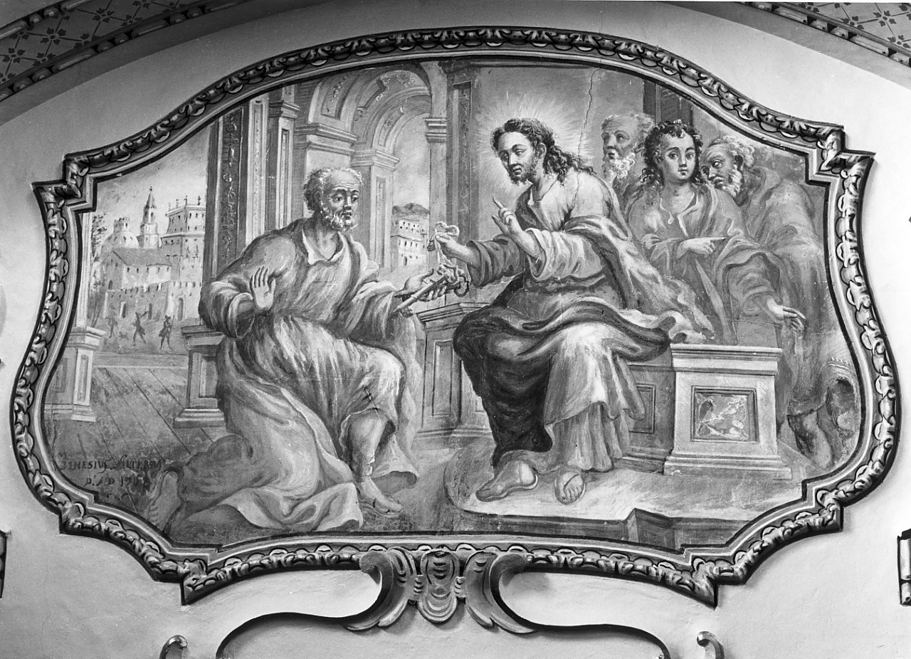 Cristo consegna le chiavi a San Pietro (dipinto, elemento d'insieme) di Galterio Genesio (sec. XVIII)
