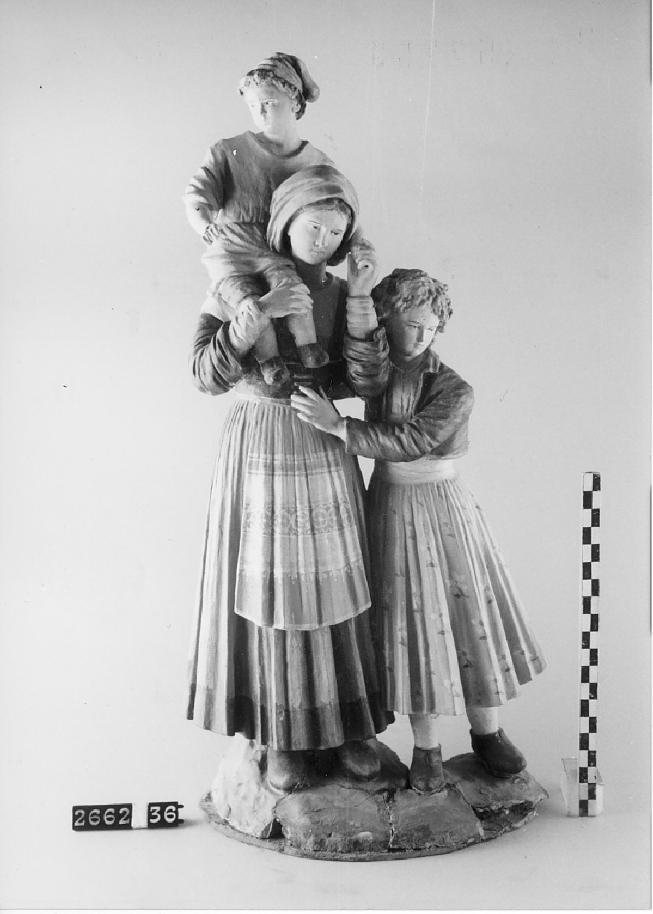 Donna con ragazzina e bambino (statuetta da presepe, religiosità popolare) - ambito calabrese (1915 ca)