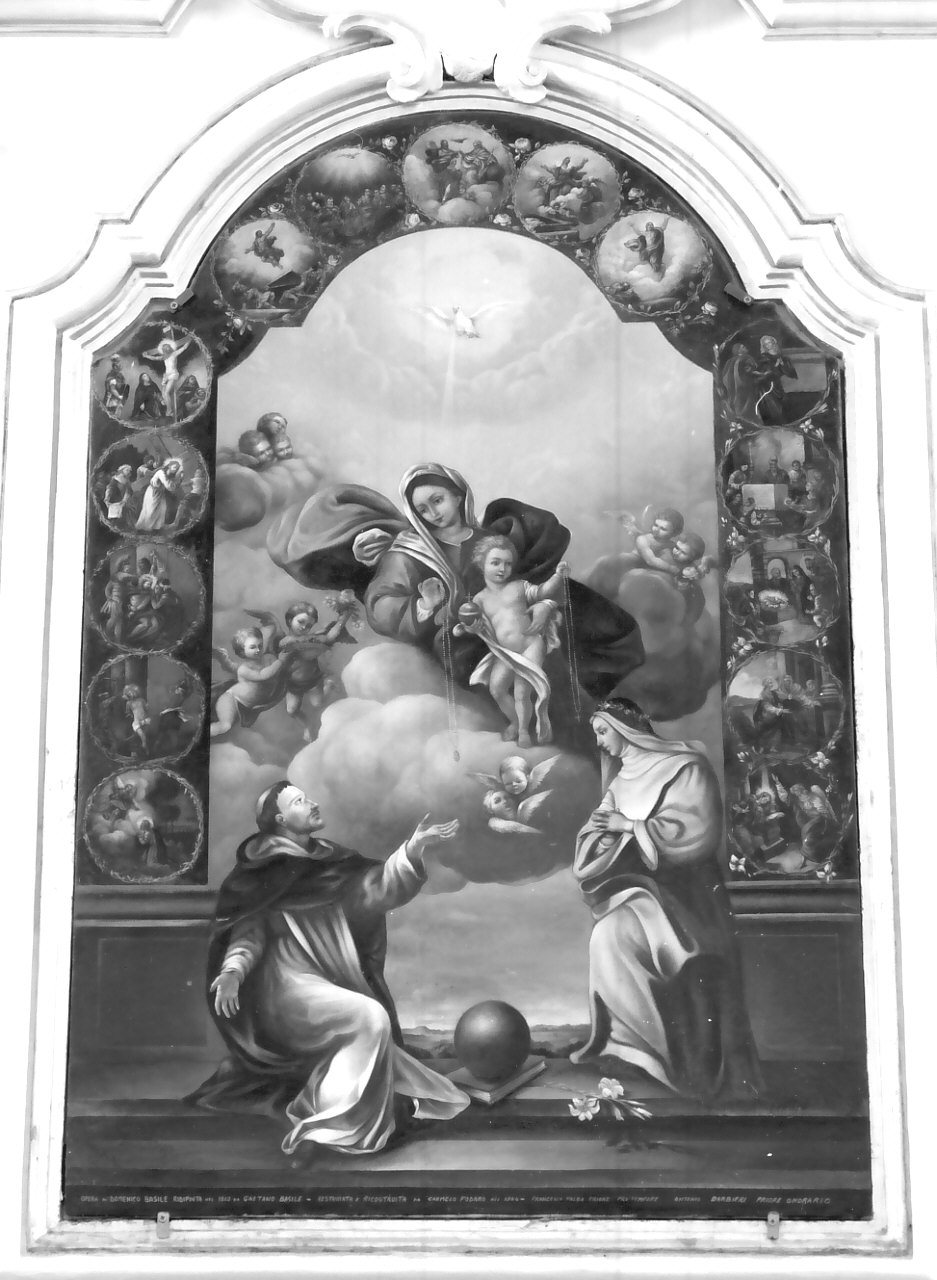 Madonna del Rosario con San Domenico e Santa Caterina da Siena (dipinto, opera isolata) di Basile Domenico (sec. XIX)