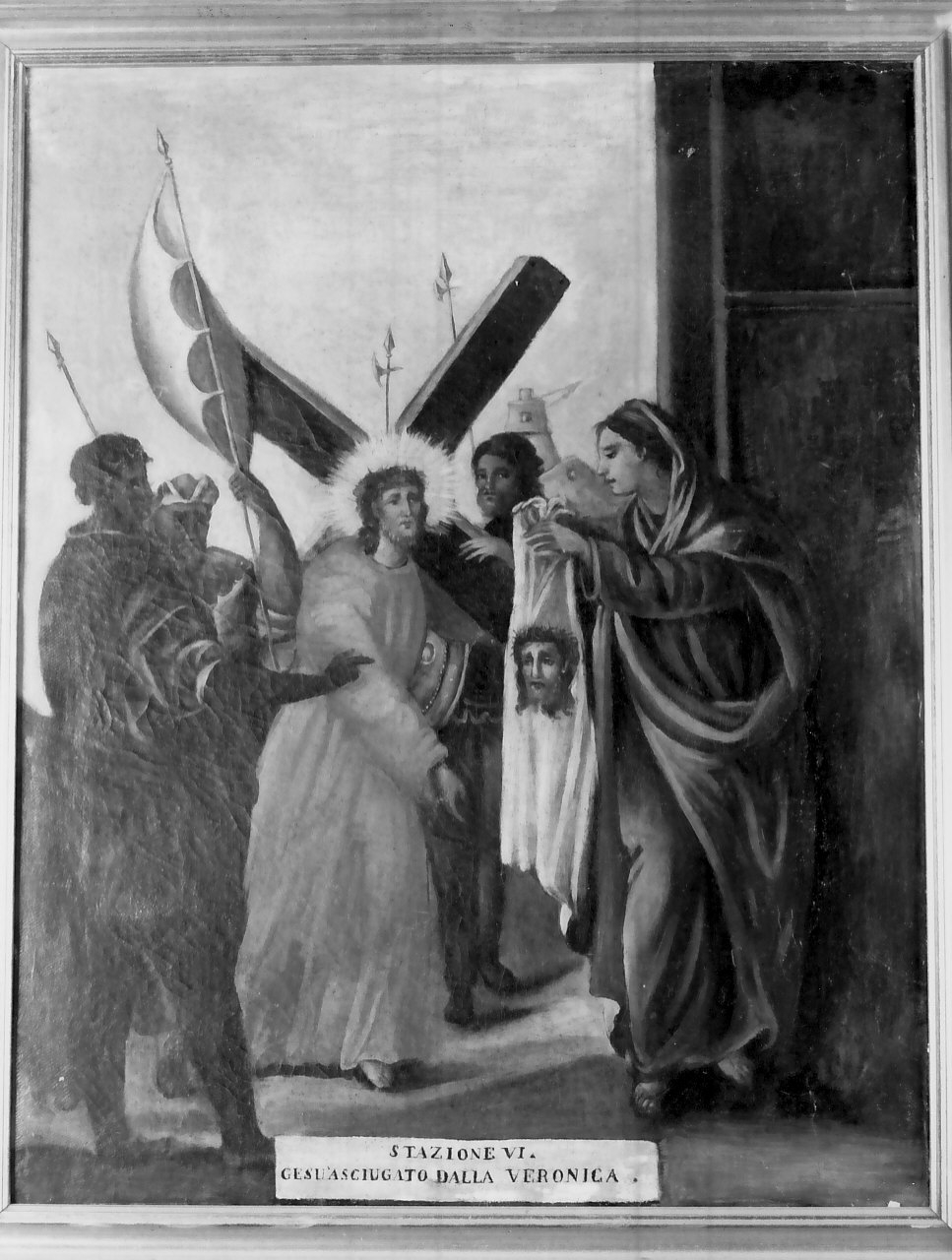stazione VI: Gesù asciugato dalla Veronica (dipinto, elemento d'insieme) di Basile Gaetano (sec. XIX)