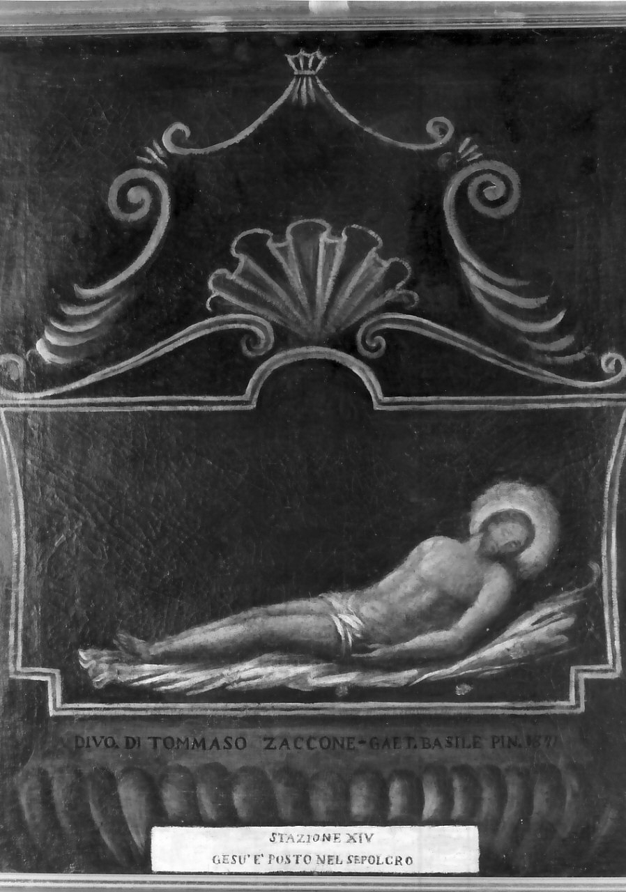 stazione XIV: Gesù deposto nel sepolcro (dipinto, elemento d'insieme) di Basile Gaetano (sec. XIX)