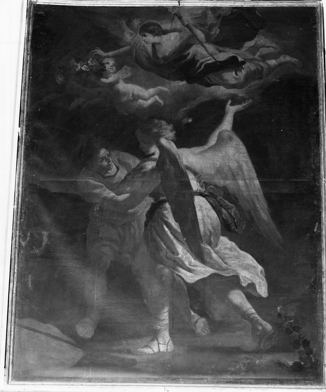 Giacobbe lotta con l'angelo (dipinto) di Cacciapuoti Luigi (sec. XVIII)