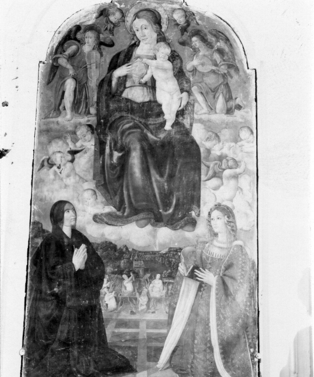 Madonna con personaggi che implorano il suo aiuto (dipinto, serie) - ambito campano (primo quarto sec. XVI)