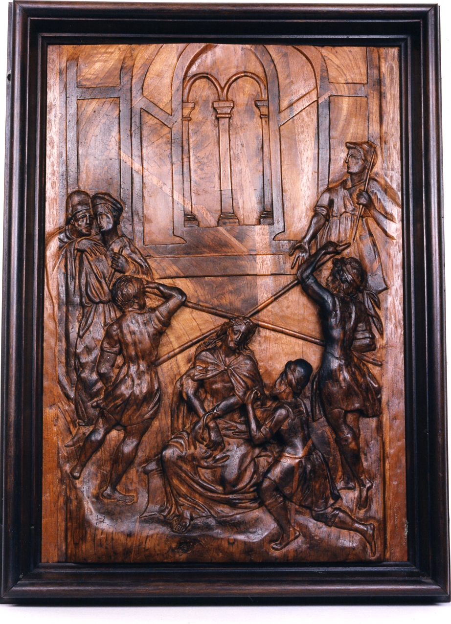 Cristo coronato di spine (formella, elemento d'insieme) - bottega napoletana (seconda metà sec. XVI)