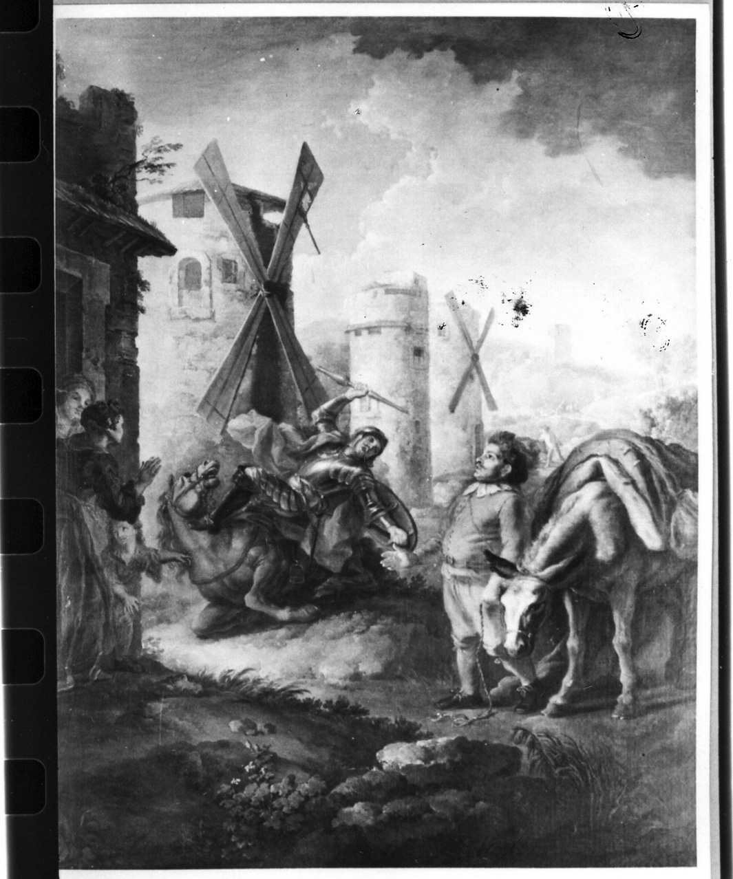 Don Chisciotte contro i mulini a vento, episodio della storia di Don Chisciotte (dipinto) di Bonito Giuseppe (sec. XVIII)