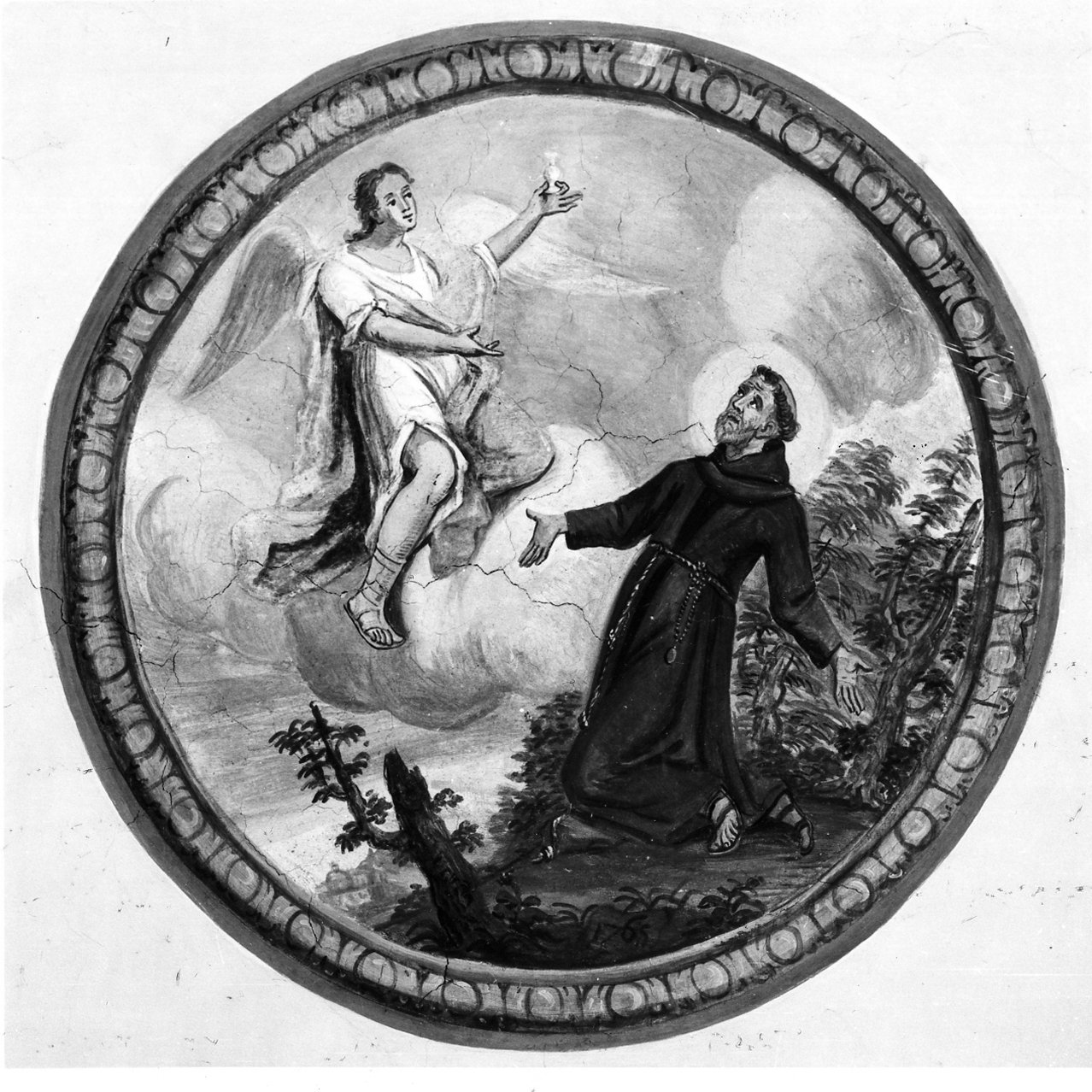 San Giacomo della Marca riceve l'ampolla col sangue di Cristo (dipinto) di Cangiana Antonio (sec. XVIII)