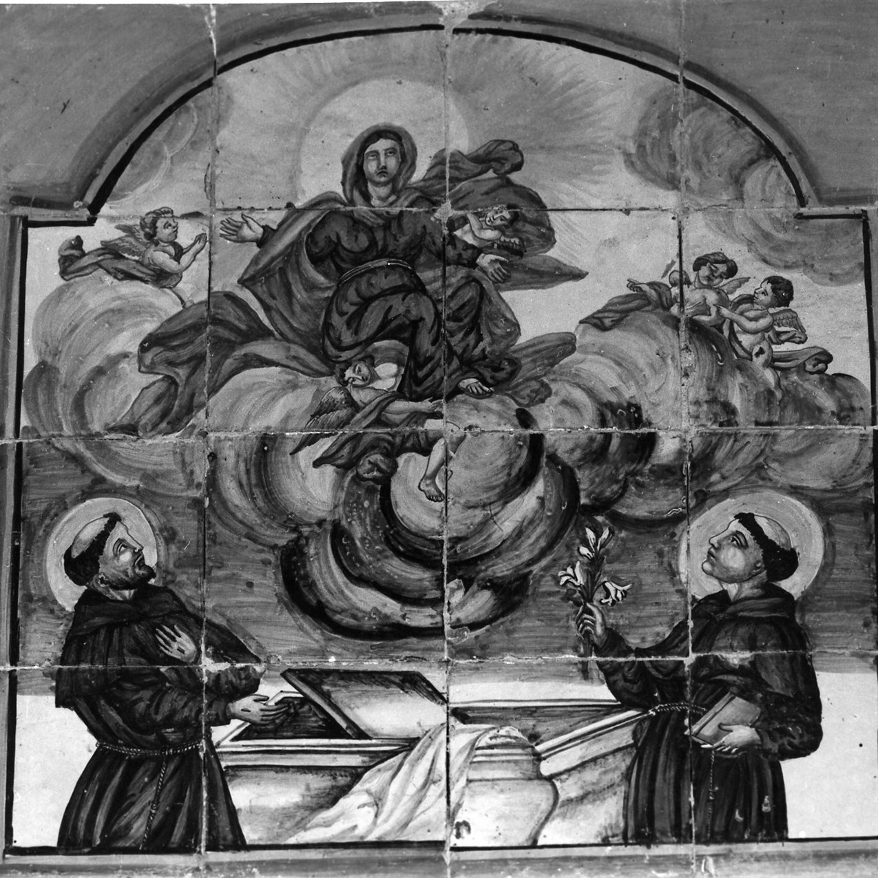 assunzione della Madonna con Sant'Antonio e San Francesco d'Assisi (decorazione a smalto) - bottega napoletana (seconda metà sec. XVIII)