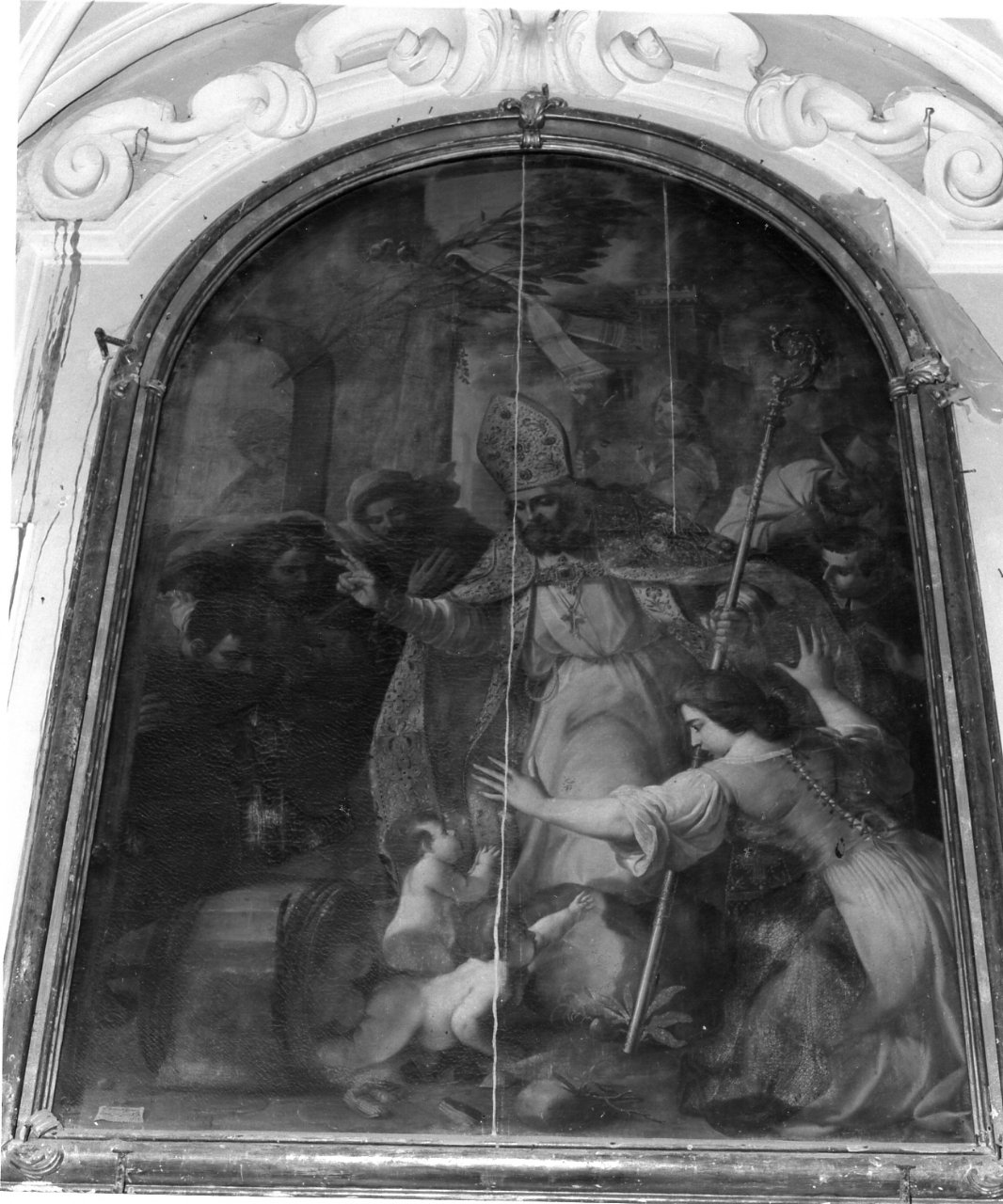 San Nicola di Bari resuscita i tre fanciulli (dipinto) di Regolia Michele (sec. XVII)