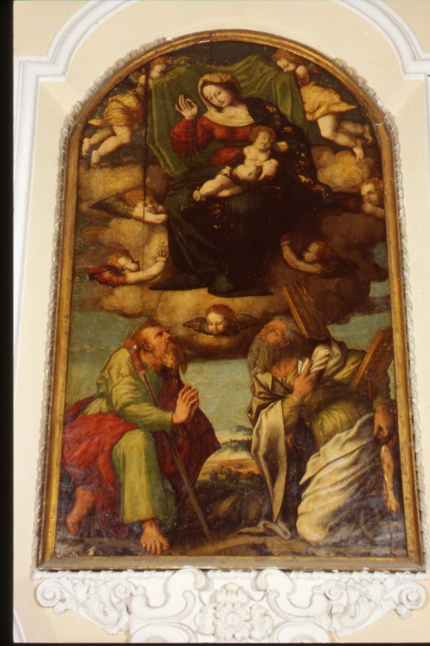 Madonna con personaggi che implorano il suo aiuto (dipinto) di Cardisco Marco detto Marco Calabrese (sec. XVI)