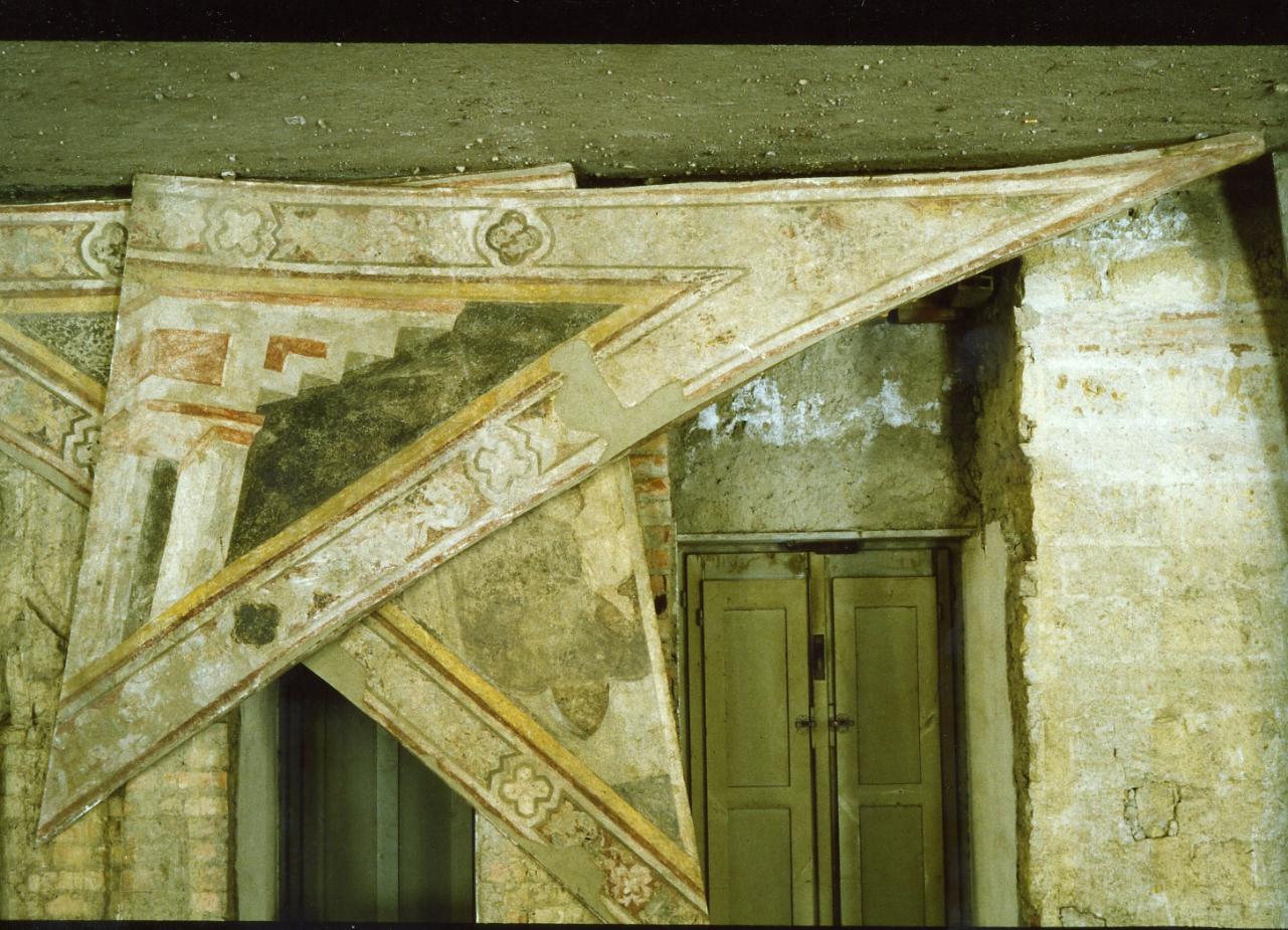 finta architettura di una scala con pilastri (dipinto, frammento) di Maestro Delle Storie Di San Ladislao (primo quarto sec. XV)