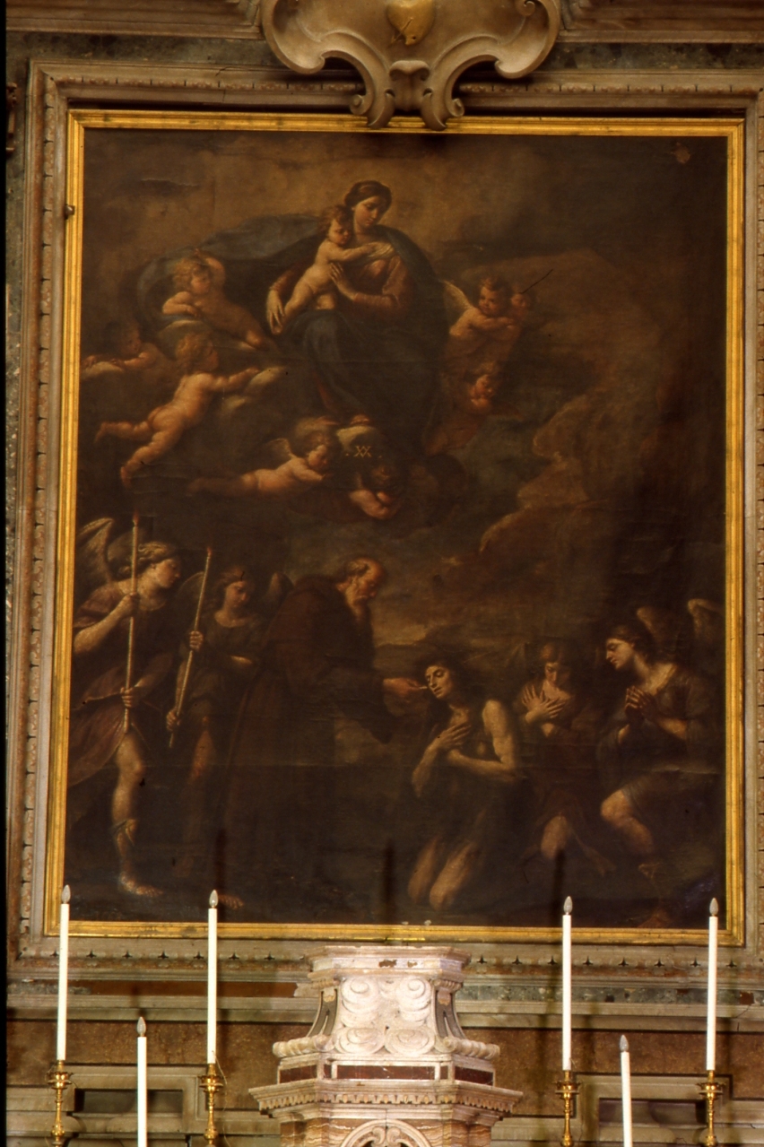 Santa Maria Egiziaca riceve la comunione da Zosimo (dipinto) di Vaccaro Andrea (sec. XVII)