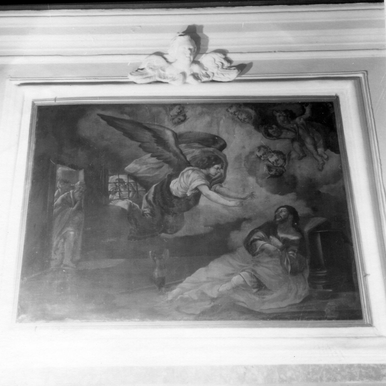 San Rocco in carcere confortato dall'angelo (dipinto) - ambito napoletano (metà sec. XVII)