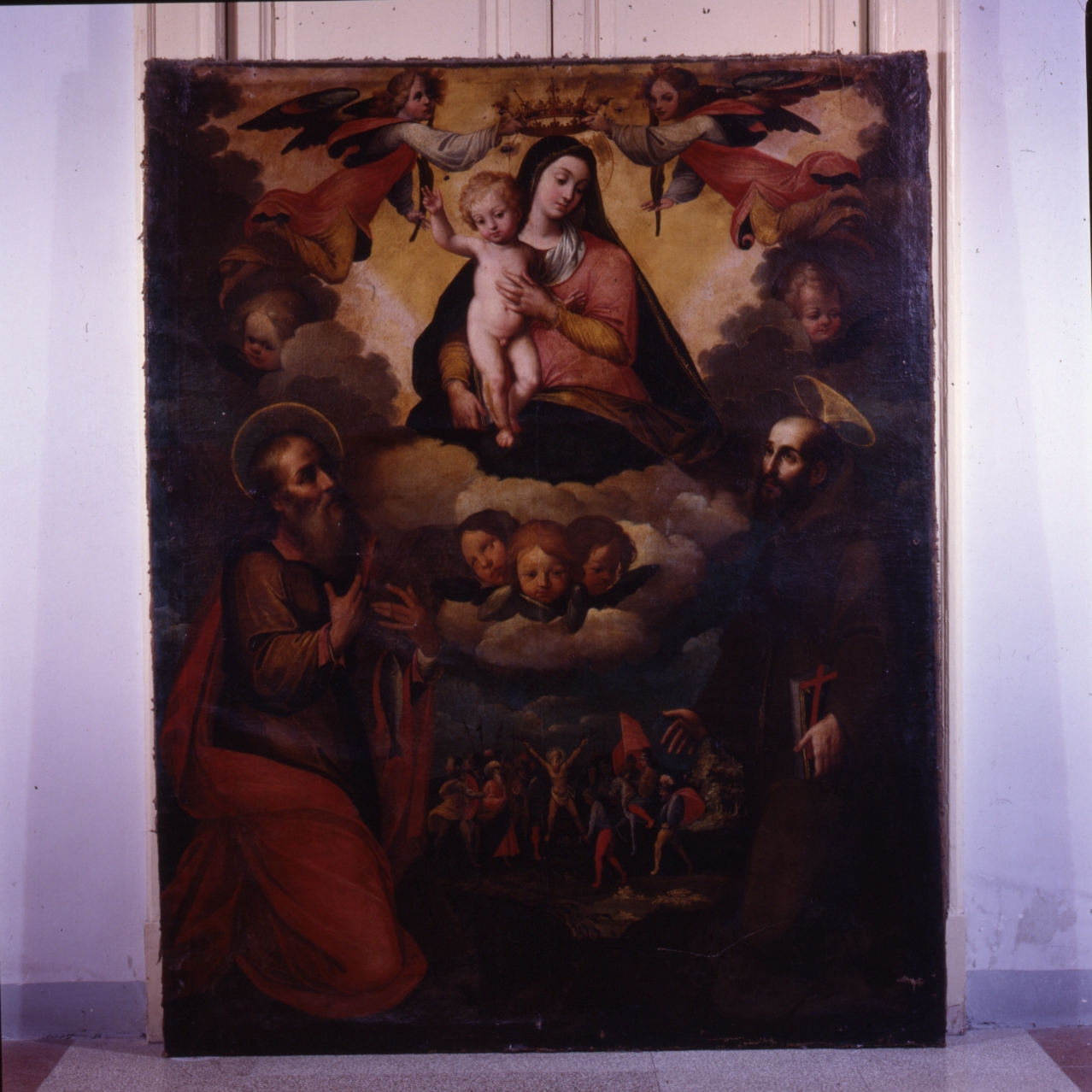 Madonna con Bambino tra San Francesco d'Assisi e Sant'Andrea (dipinto) - ambito napoletano (sec. XVII)