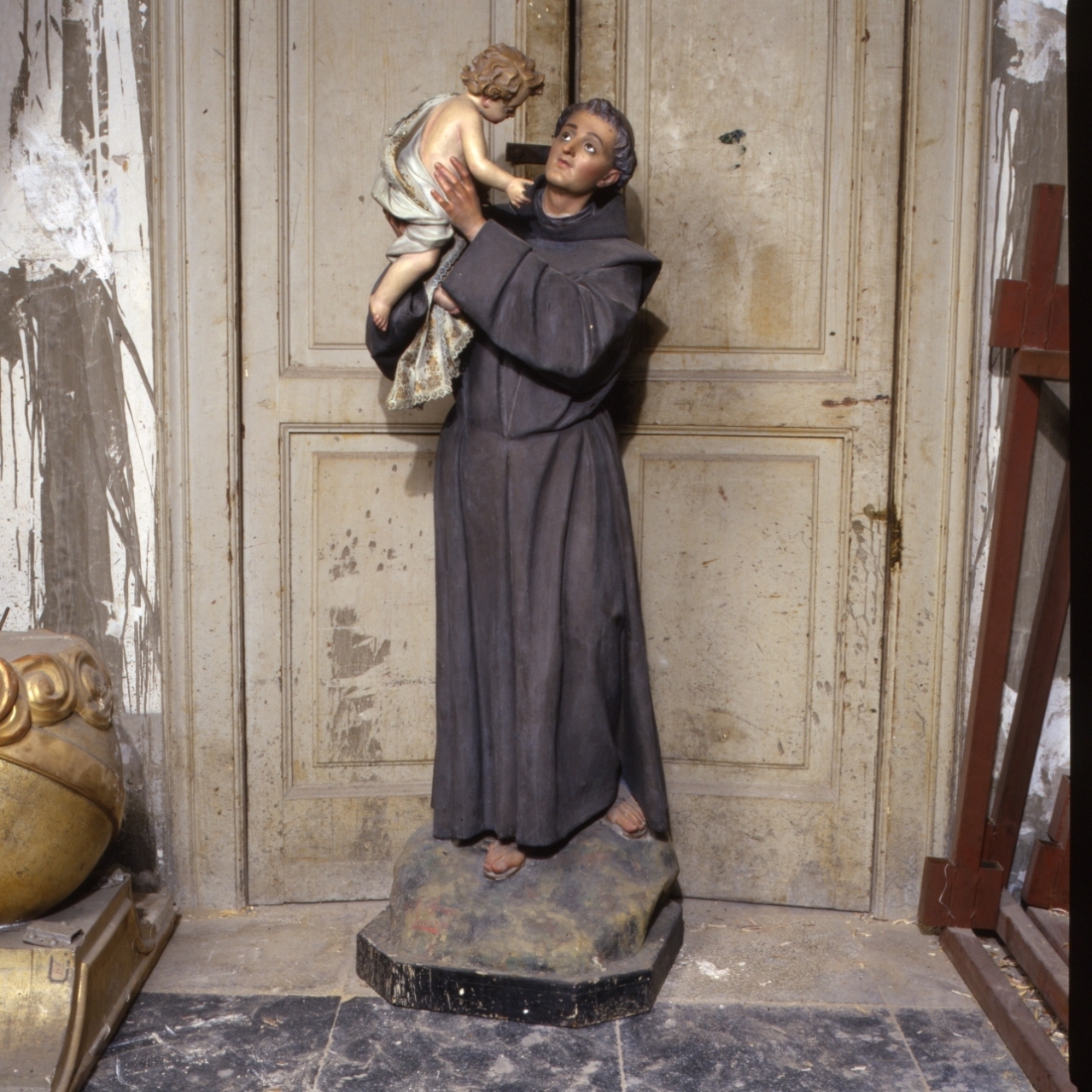 SANT'ANTONIO DA PADOVA CON IL BAMBINO GESU' (STATUA) - AMBITO NAPOLETANO (Seconda metà SEC. XIX)