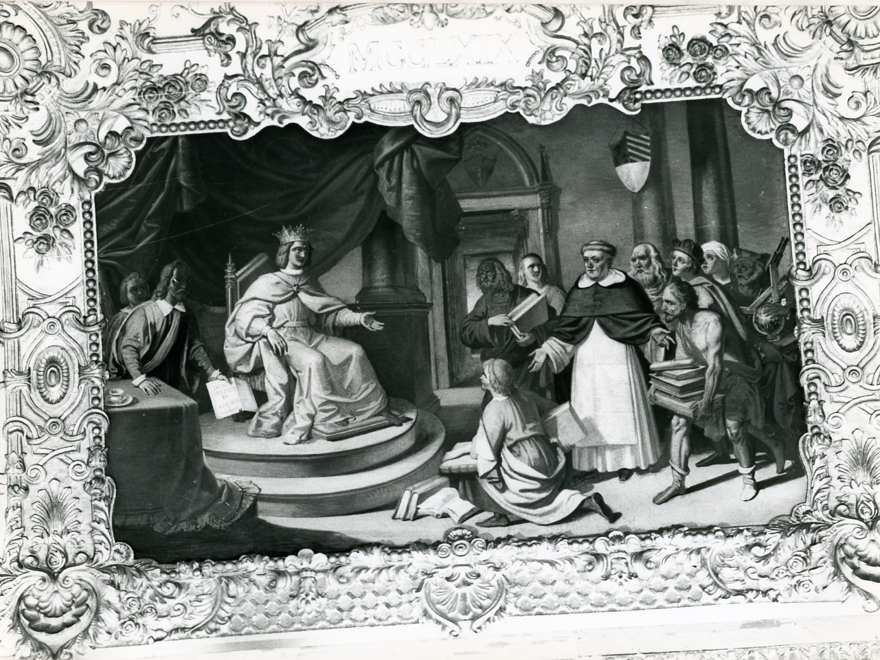Carlo d'Angiò chiama San Tommaso ad insegnare all'università di Napoli (dipinto) di Guerra Camillo (sec. XIX)