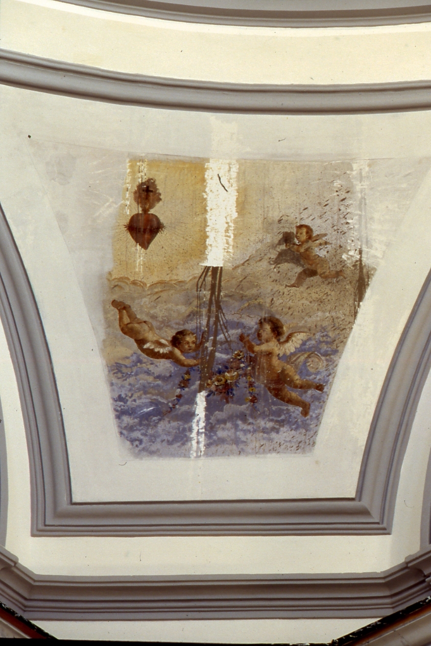 putti con simboli mariani (decorazione plastica) - ambito napoletano (seconda metà sec. XIX)