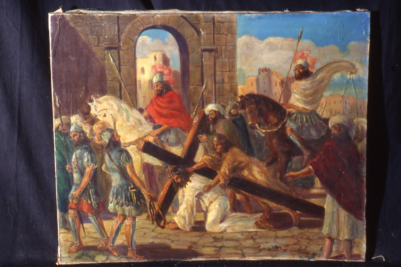 stazione III: Gesù cade sotto la croce la prima volta (dipinto) - ambito napoletano (seconda metà sec. XVIII)