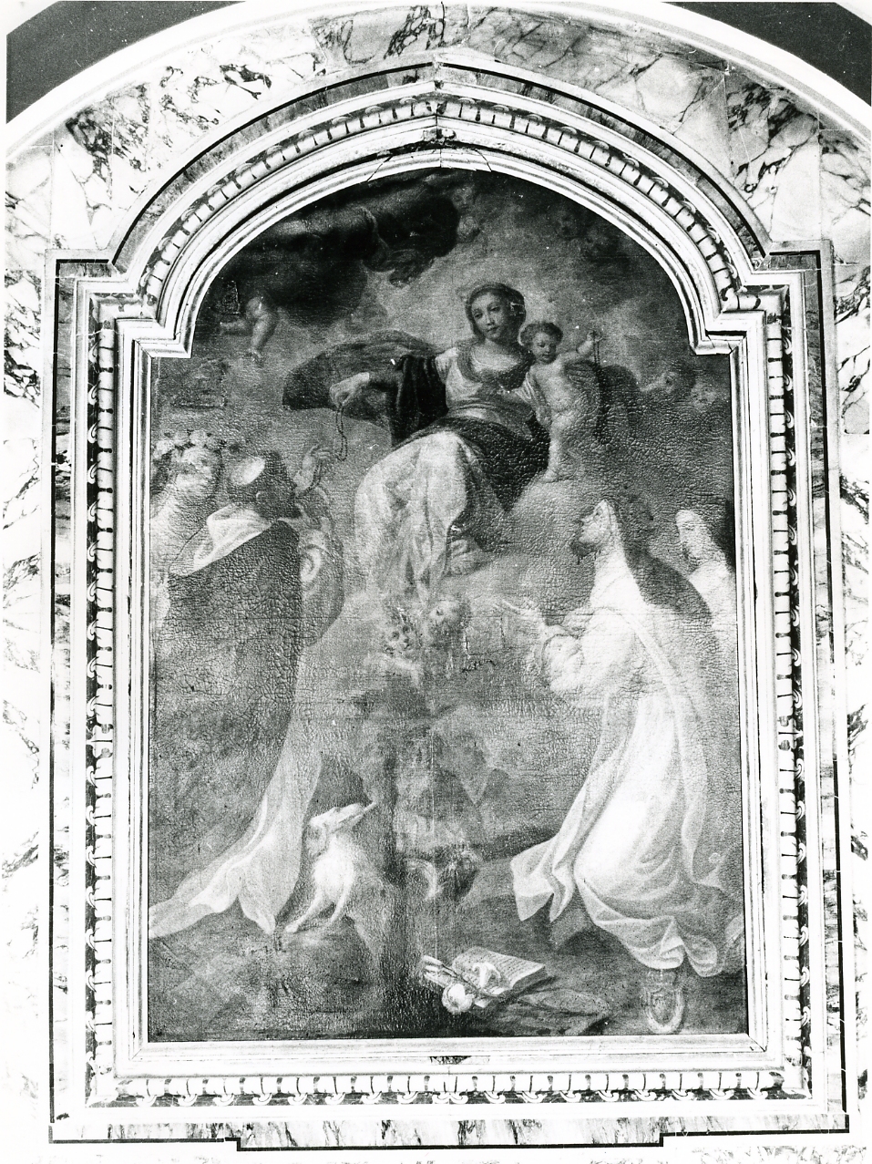 Madonna del Rosario con San Domenico e devoti (dipinto) - ambito napoletano (sec. XVIII)