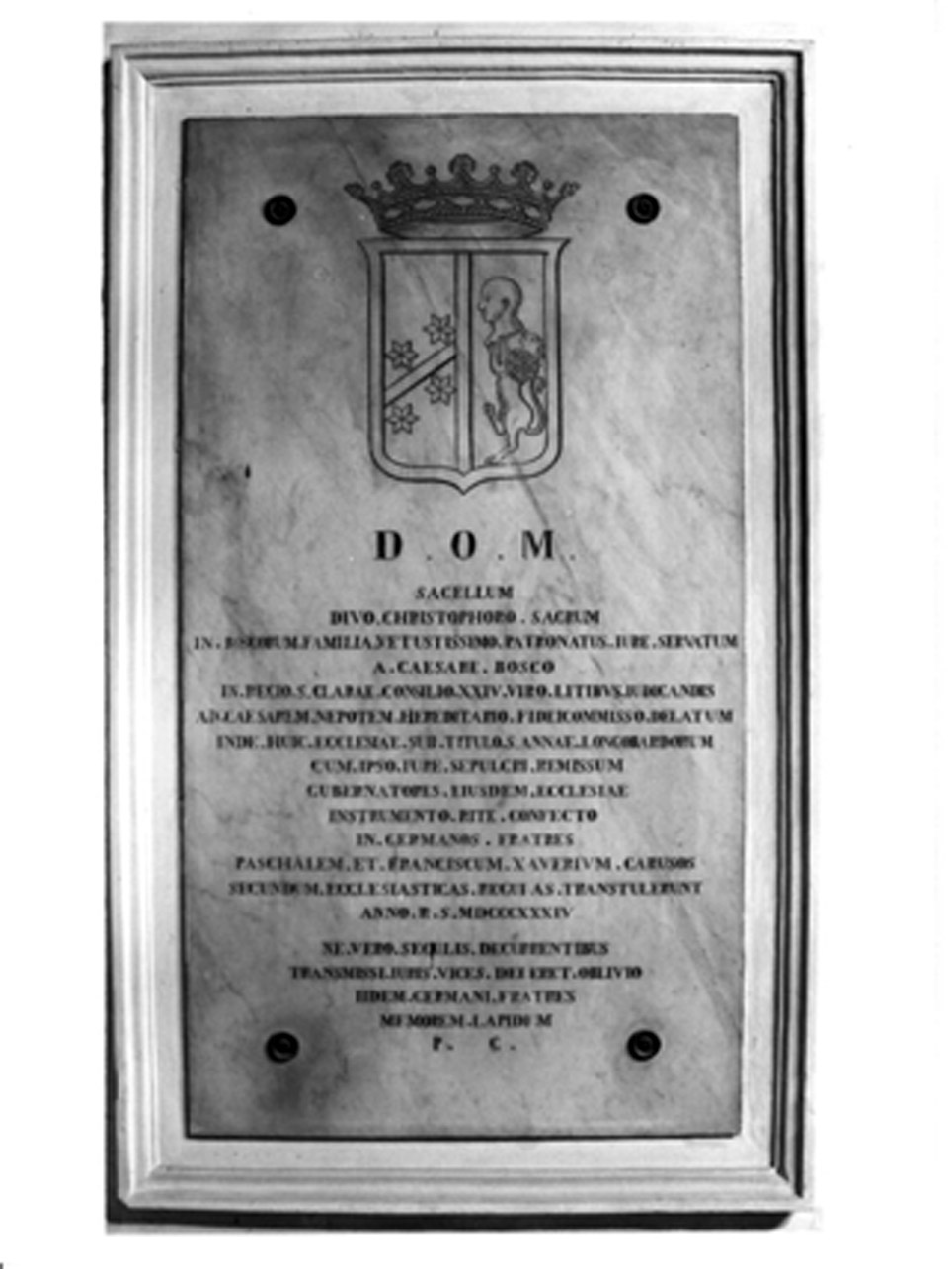 LAPIDE COMMEMORATIVA - ambito napoletano (SECONDO QUARTO sec. XIX)