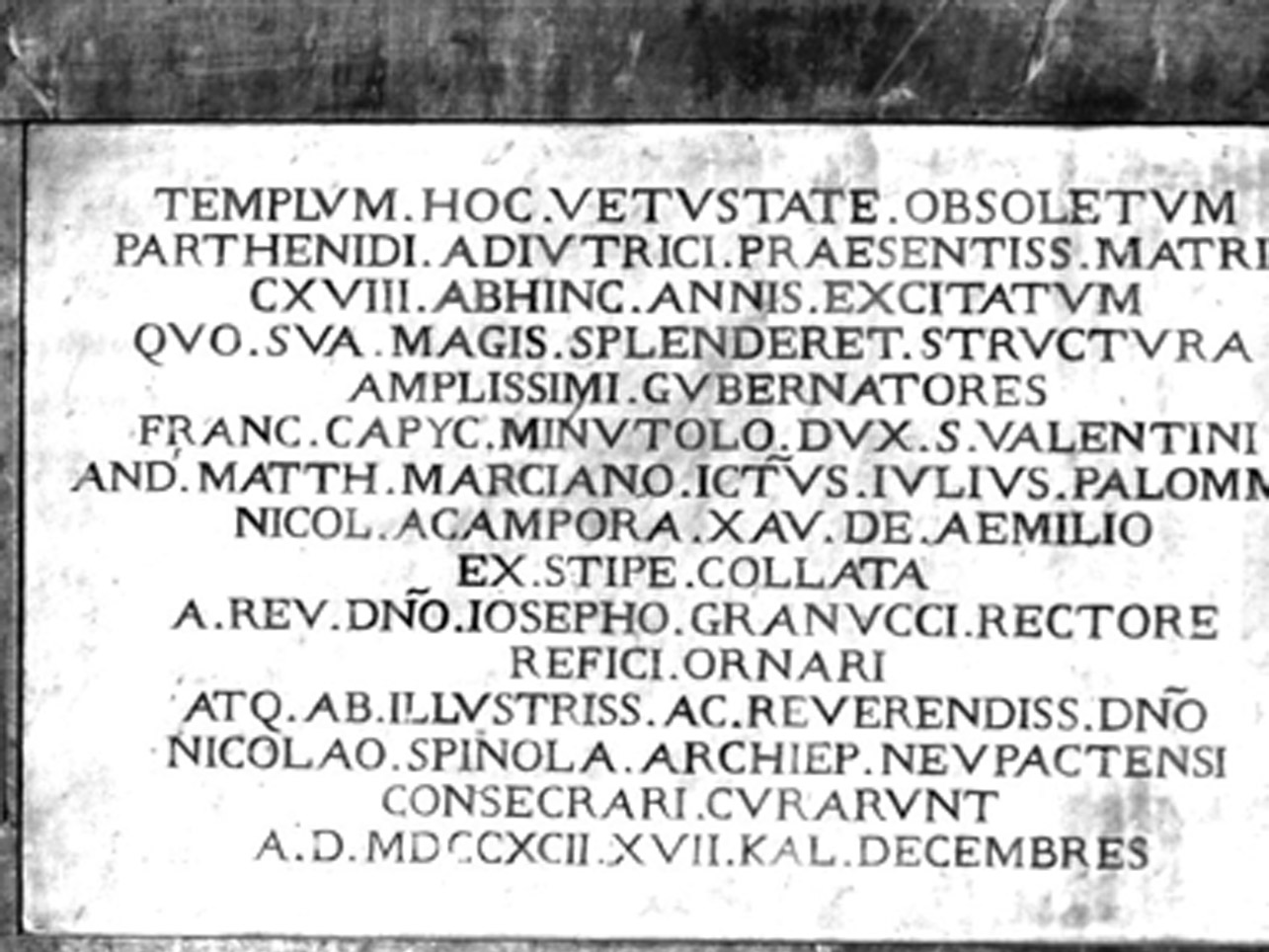 LAPIDE COMMEMORATIVA - ambito napoletano (FINE sec. XVIII)