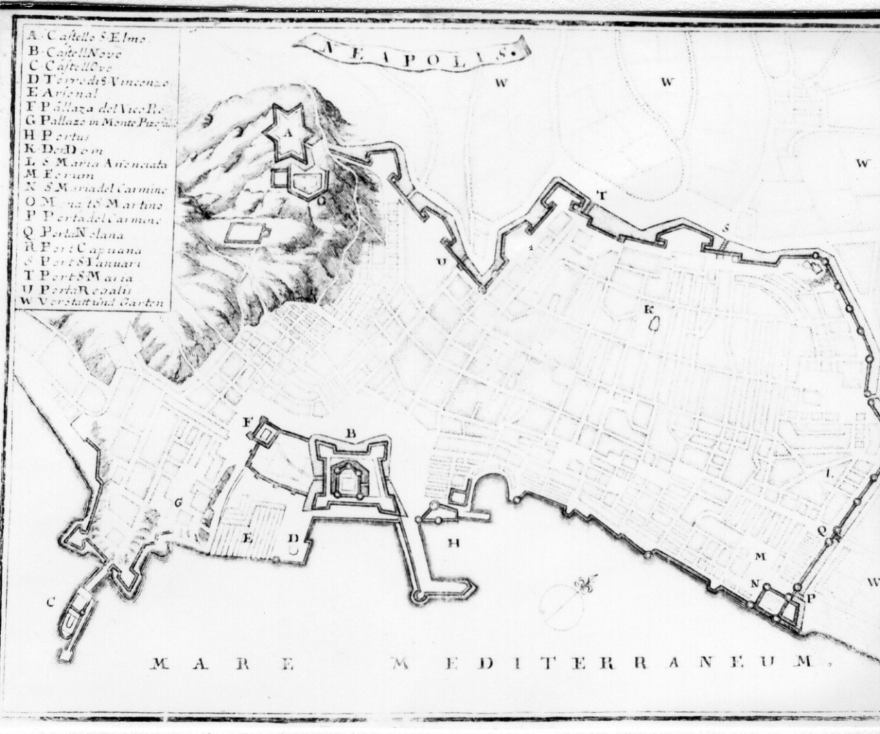 pianta della città di Napoli (stampa) di Bruhl Benjamin Jhon (sec. XVIII)