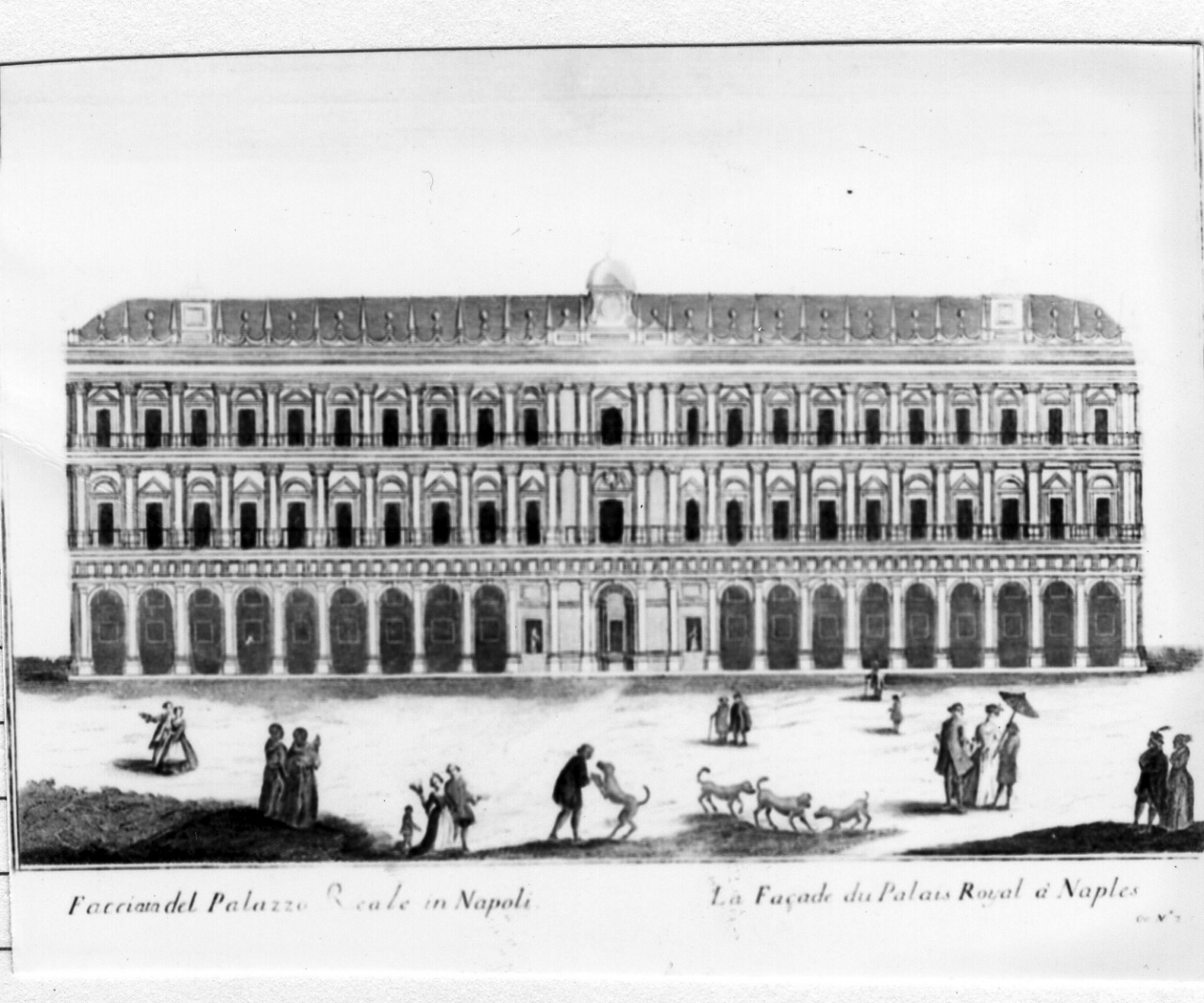 prospetto di Palazzo Reale di Napoli (stampa) di Petrini Paolo (sec. XVIII)