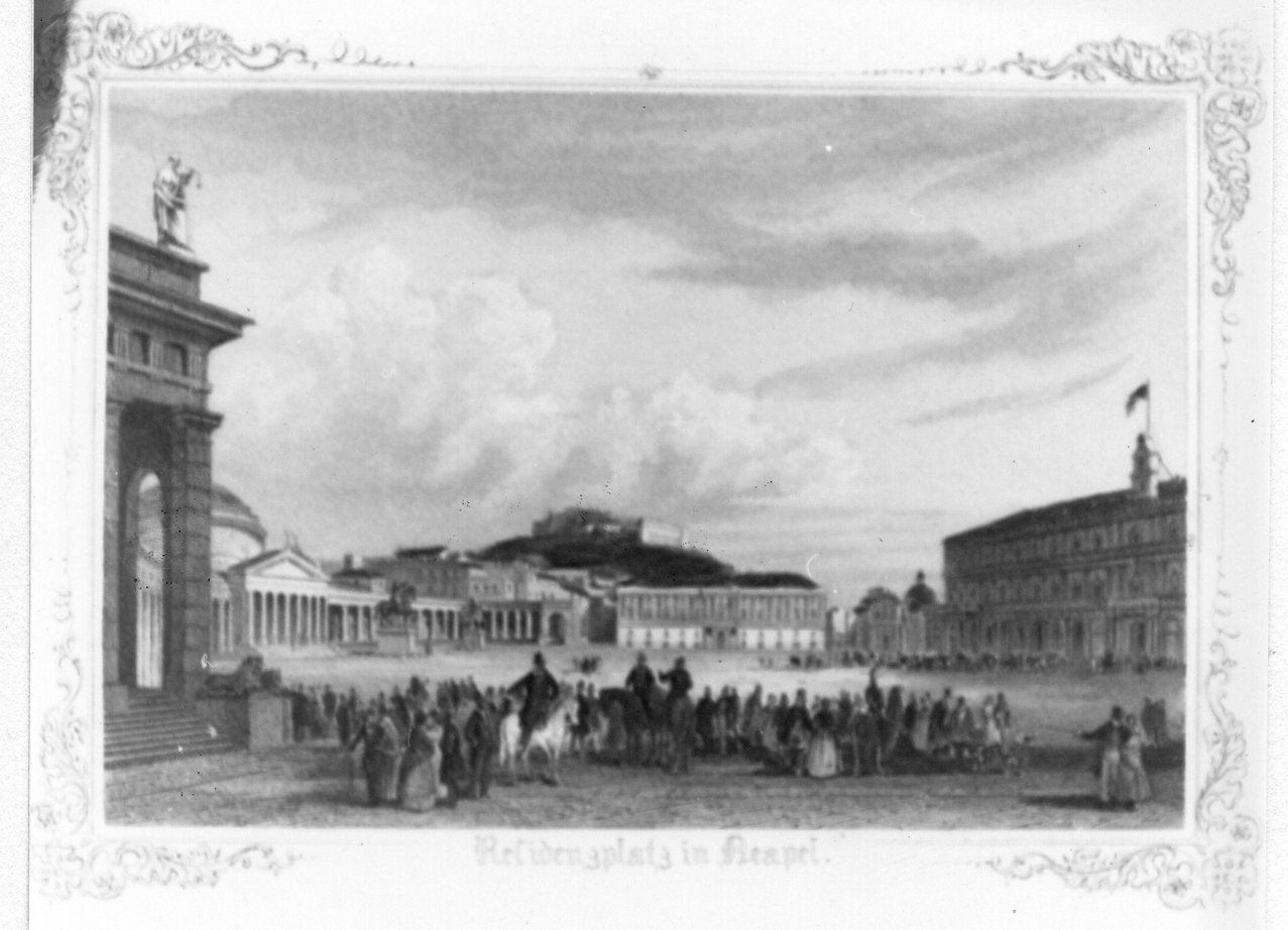 veduta del Palazzo Reale di Napoli (stampa colorata a mano) - ambito europeo (sec. XIX)