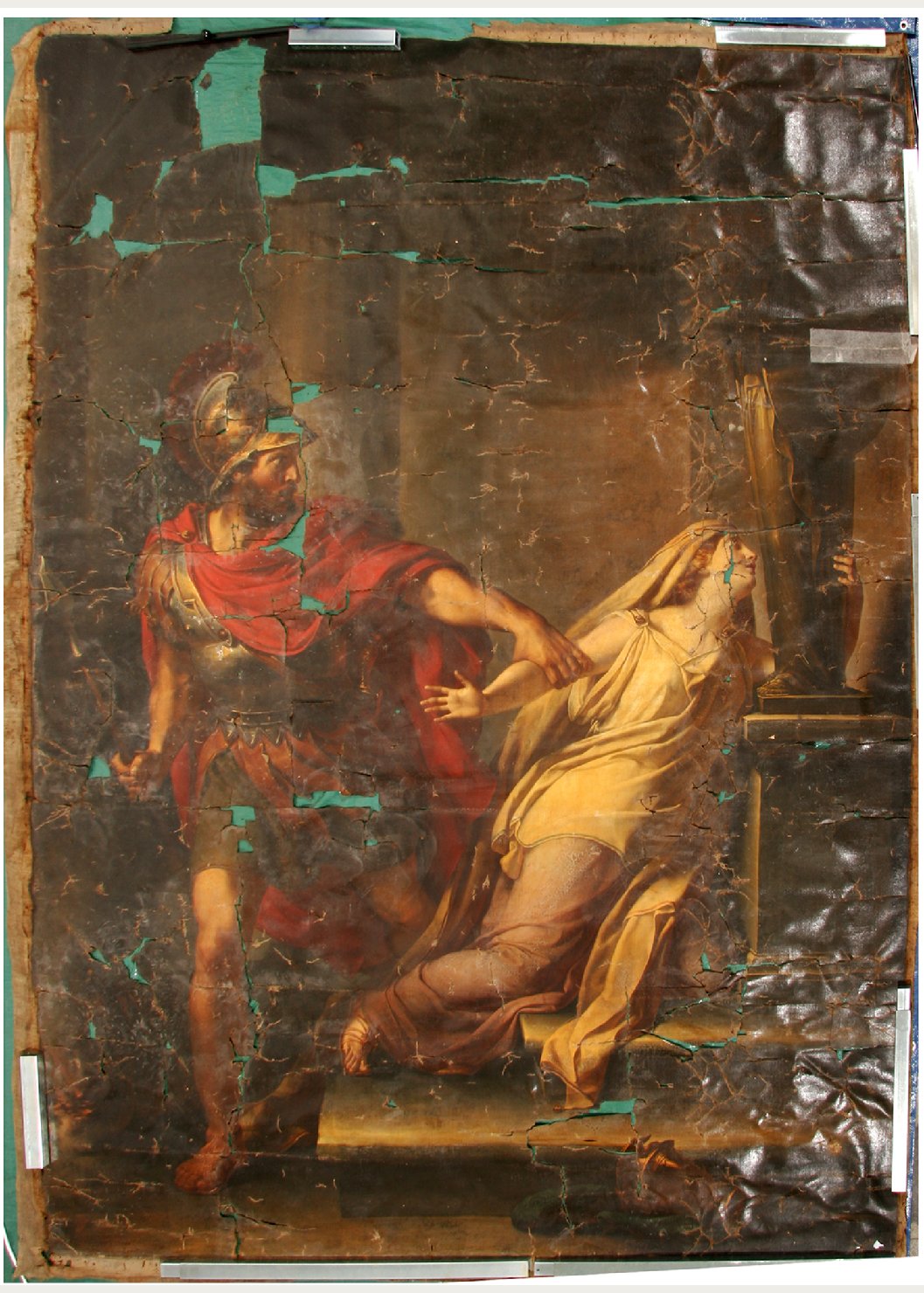 figura maschile nel tentativo di rapire una donna (dipinto) - ambito campano (sec. XIX)