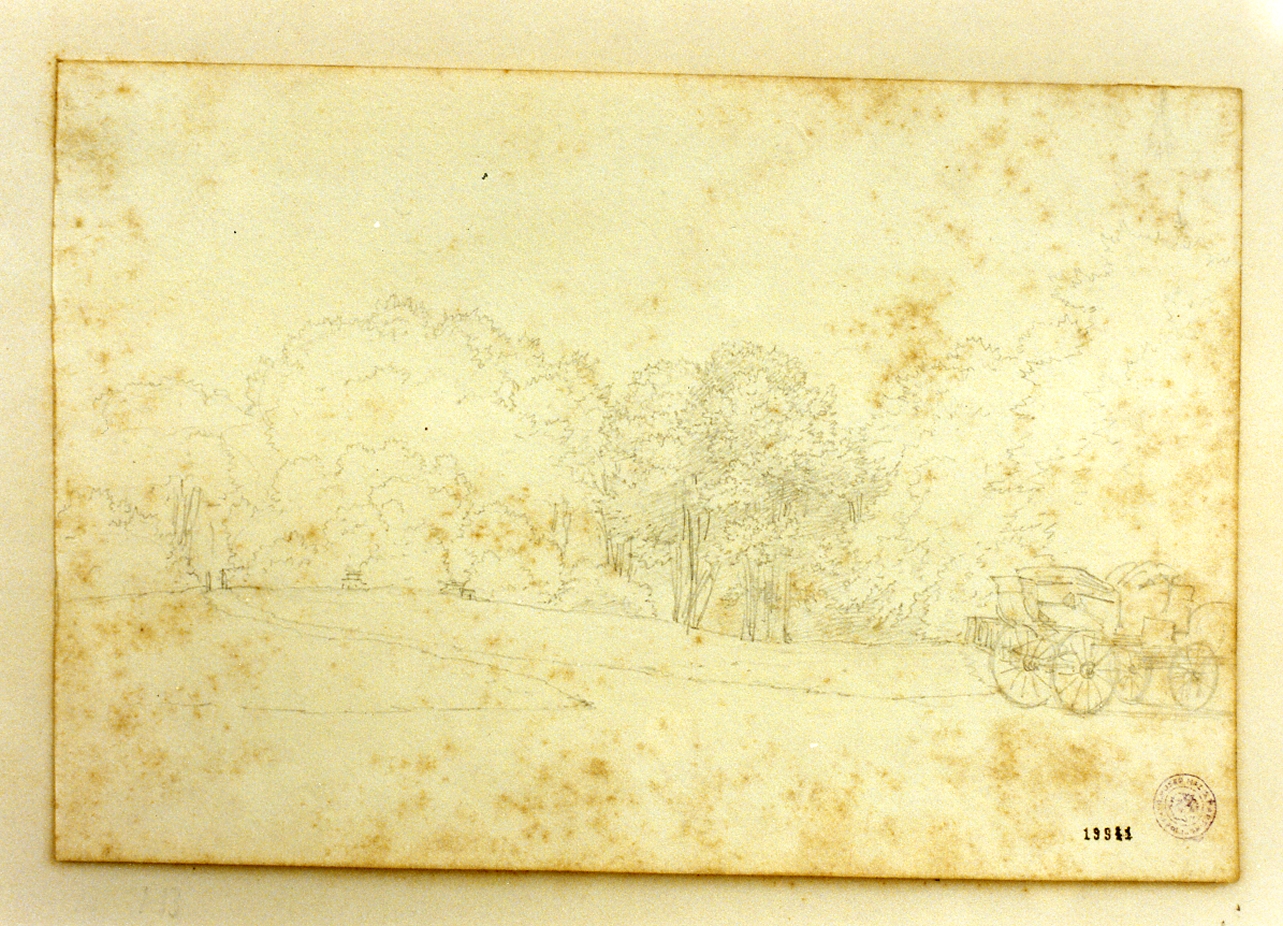 paesaggio con carrozze (disegno) di Brendstrup Thorald (sec. XIX)