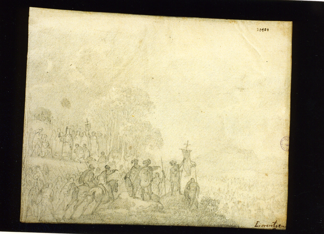 soldati crociati in battaglia (disegno) di Lorentzen Christian August (sec. XIX)