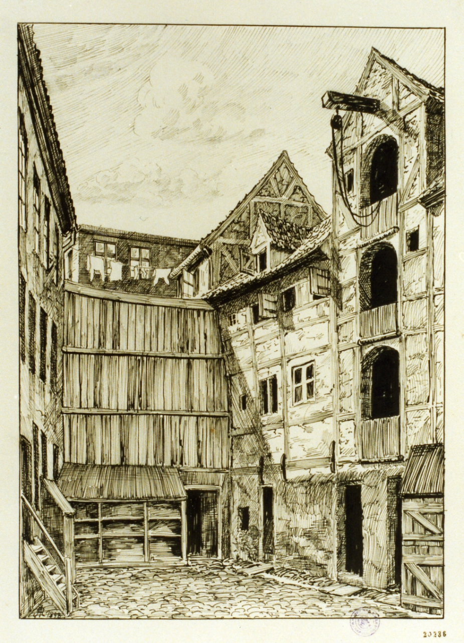 interno di cortile a Copenaghen (disegno) di Rolstad Arne (sec. XIX)