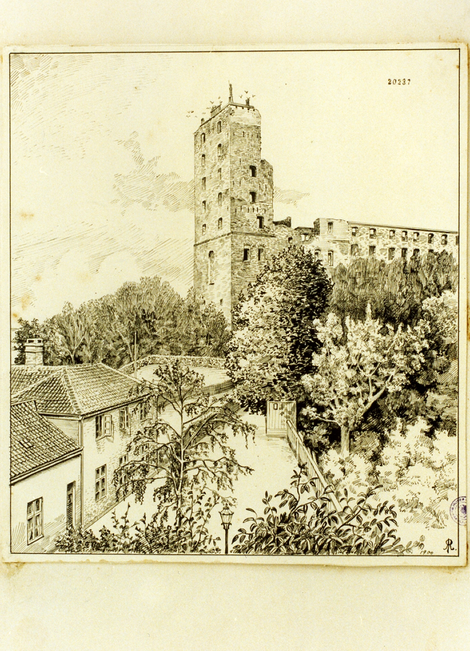 veduta del castello di Koldinghus (disegno) di Rolstad Arne (sec. XX)