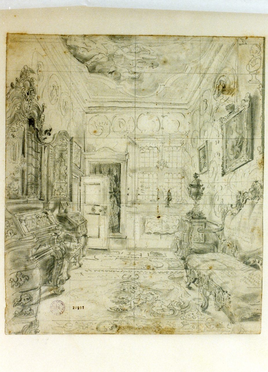 stanza della regina Carolina Matilde a Rosenborg (disegno) di Zeuthen Christian Olavius (seconda metà sec. XIX)