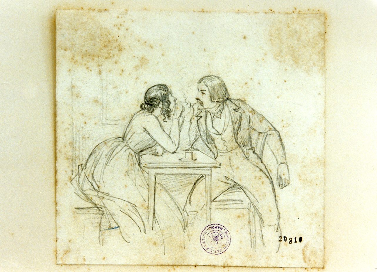 coppia seduta ad un tavolo (disegno) di Zeuthen Christian Olavius (sec. XIX)
