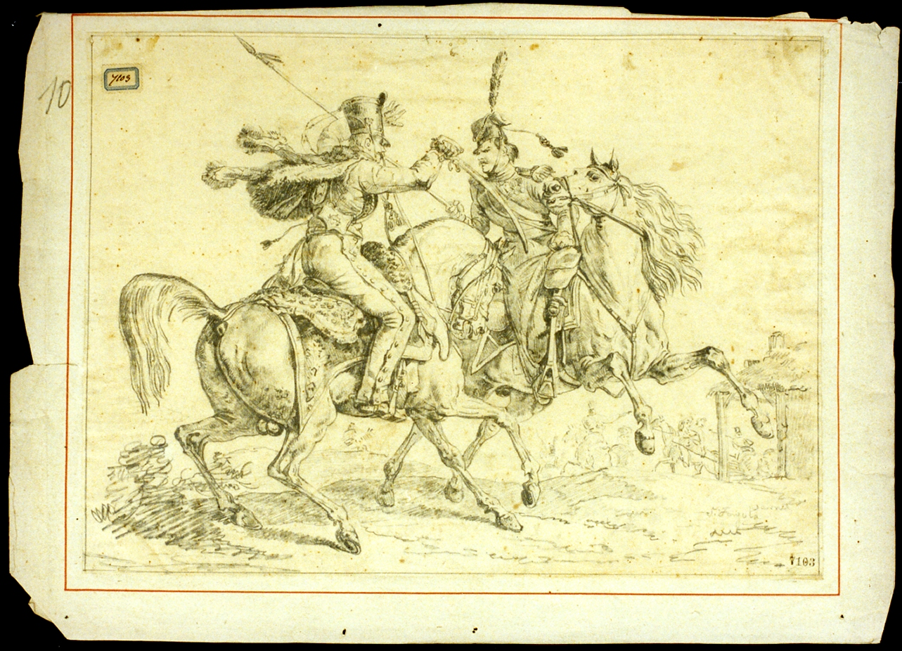 duello tra militari a cavallo (disegno) di Fergola Salvatore (sec. XIX)