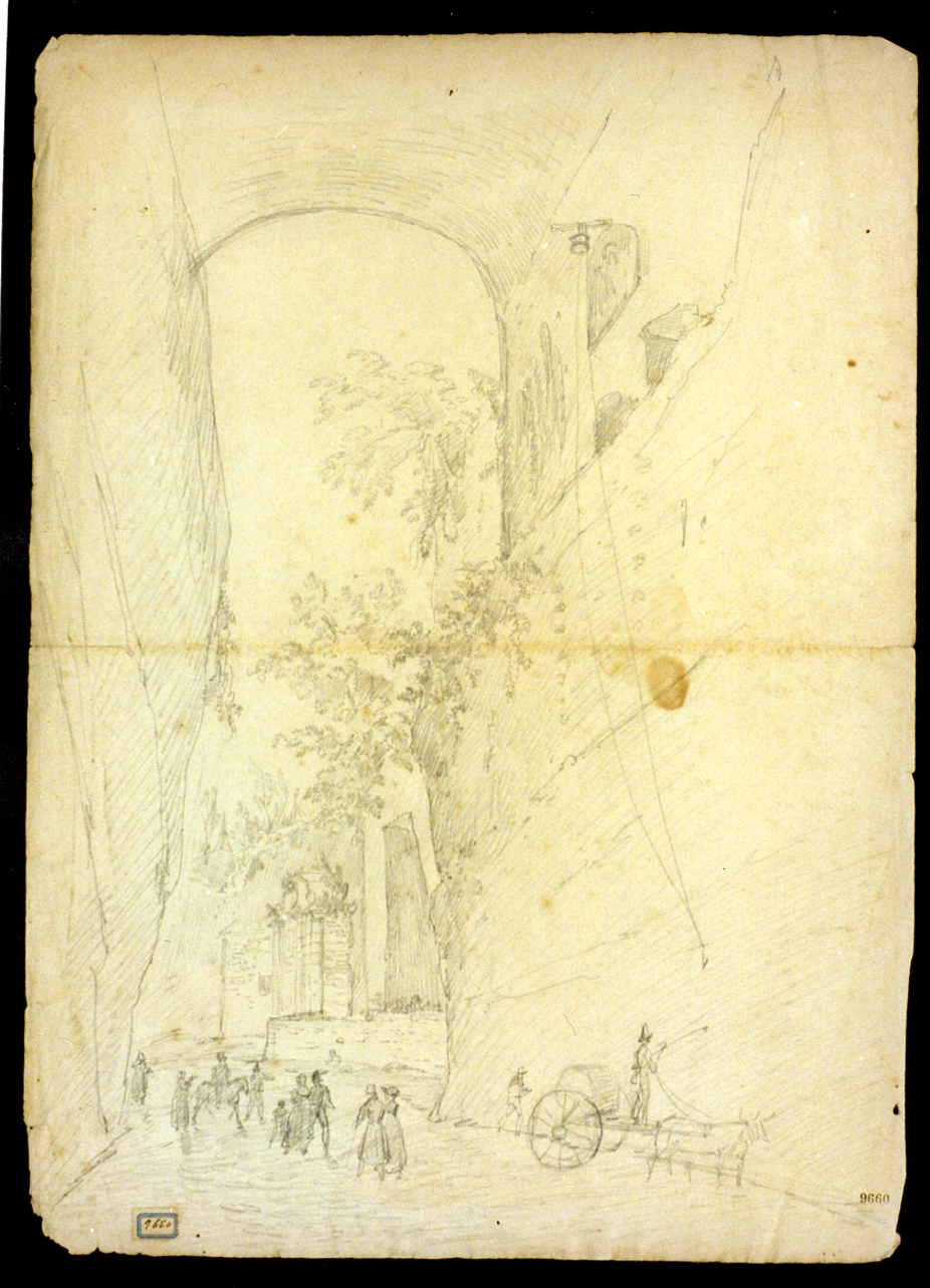 ingresso della grotta di Arco Felice a Cuma (disegno) - ambito napoletano (secondo quarto sec. XIX)